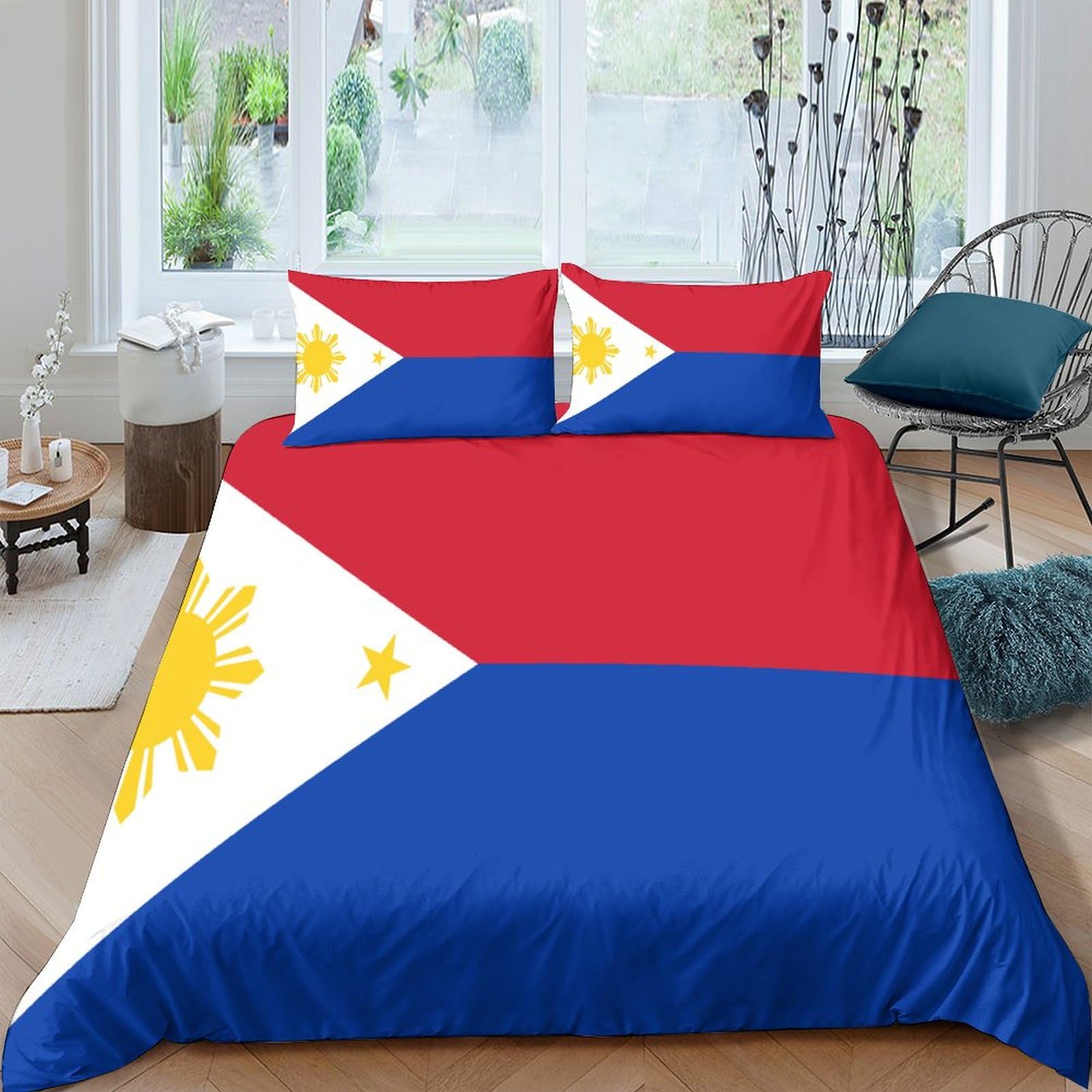 AAHARYA Flag of The Philippines 3D Duvet Cover Set,National Flag Bedding Set with Zipper Closure, Soft Microfiber Quilt Covers for Home Decor King（220x240cm）