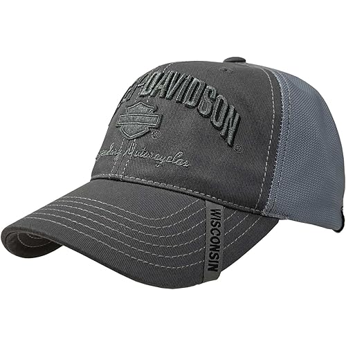 Harley-Davidson Men's Baseball Cap, H-D Bar & Shield Mesh Hat w/Distrssed Bill Black