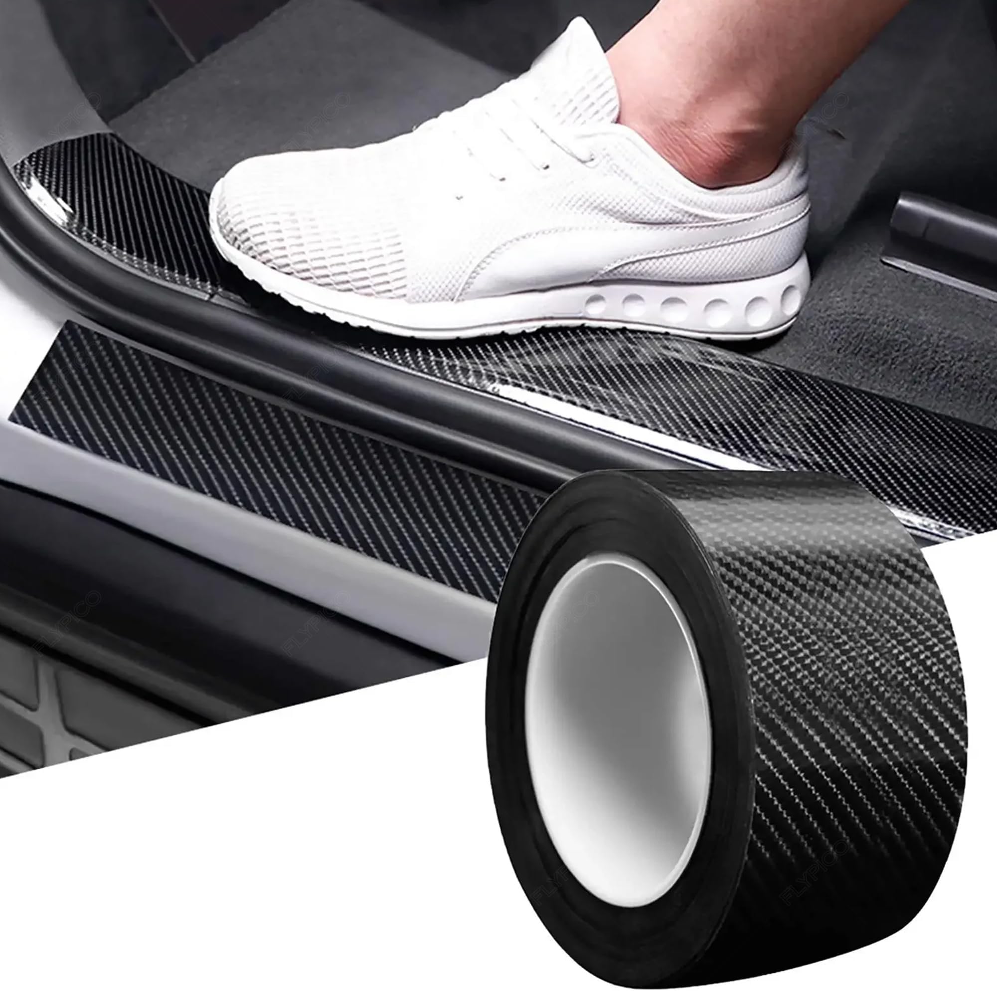 Coll of Fest Carbon Fibre Texture Tape Roll High Gloss Anti Scratch Black Carbon Fiber Paint Protection Film Tape Ppf For Car Protection And Decoration - 2 Inches x5 Meters (Black Carbon)