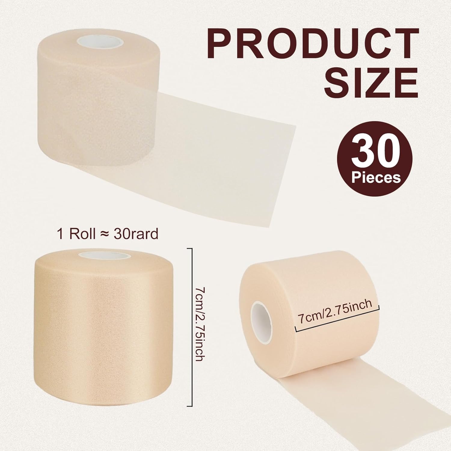 30 Rolls Foam Sport Underwrap Skin Color Non Adhesive Pre Wrap Tape for Athletic Ankles Wrist Knees