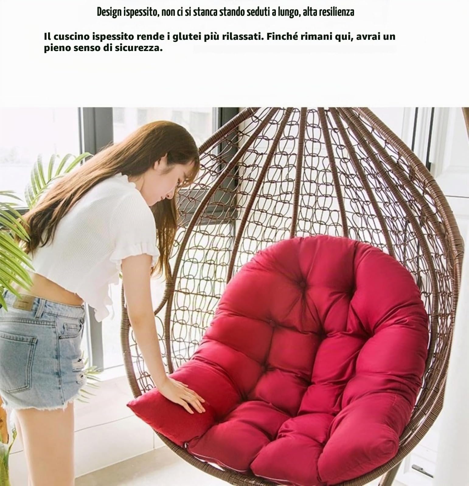 Generico Cuscino per Sedia a Forma di Uovo,Cuscino per Poltrona sospesa,Cuscino per Sedia in Rattan,Cuscino Integrato,Varie opzioni di Colore,Adatto per Giardini Esterni, altalene Interne (Bianco)