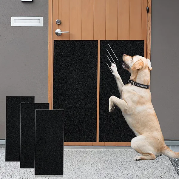 Dog nail scratch board, self-adhesive instead of emery paper,door protector from dog scratching,cat nail file,pet scratch areas, and a substitute for dog nail clippers, (10 inches * 13 feet, black)