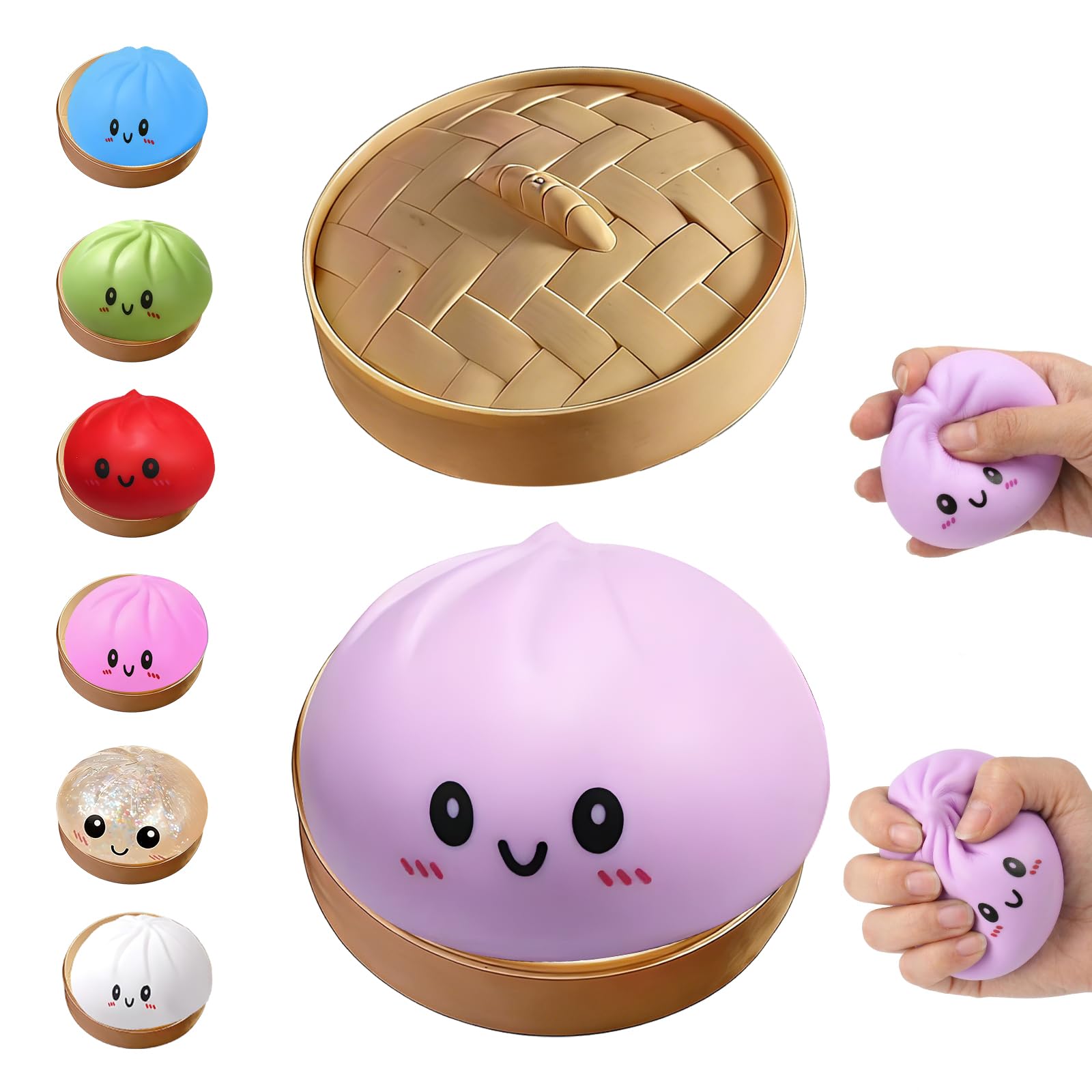 Dumpling Squishies Toy, Giant Glitter Dumpling, Colorful Steamed Bun Stress Balls Fidget Sensory Toy,Squeeze Dough Ball Stress Relief Hand Toys with Food Steamer Stretchy Desk Toys (Blue) — view 13