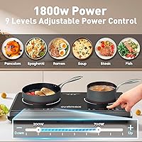 Vista 3 de Electric Stove,Cusimax Electric Hot Plate for Home,9 Temperature and 1800w Power Level,Double Infrared Burner with Sensor Touch,Kids Safety