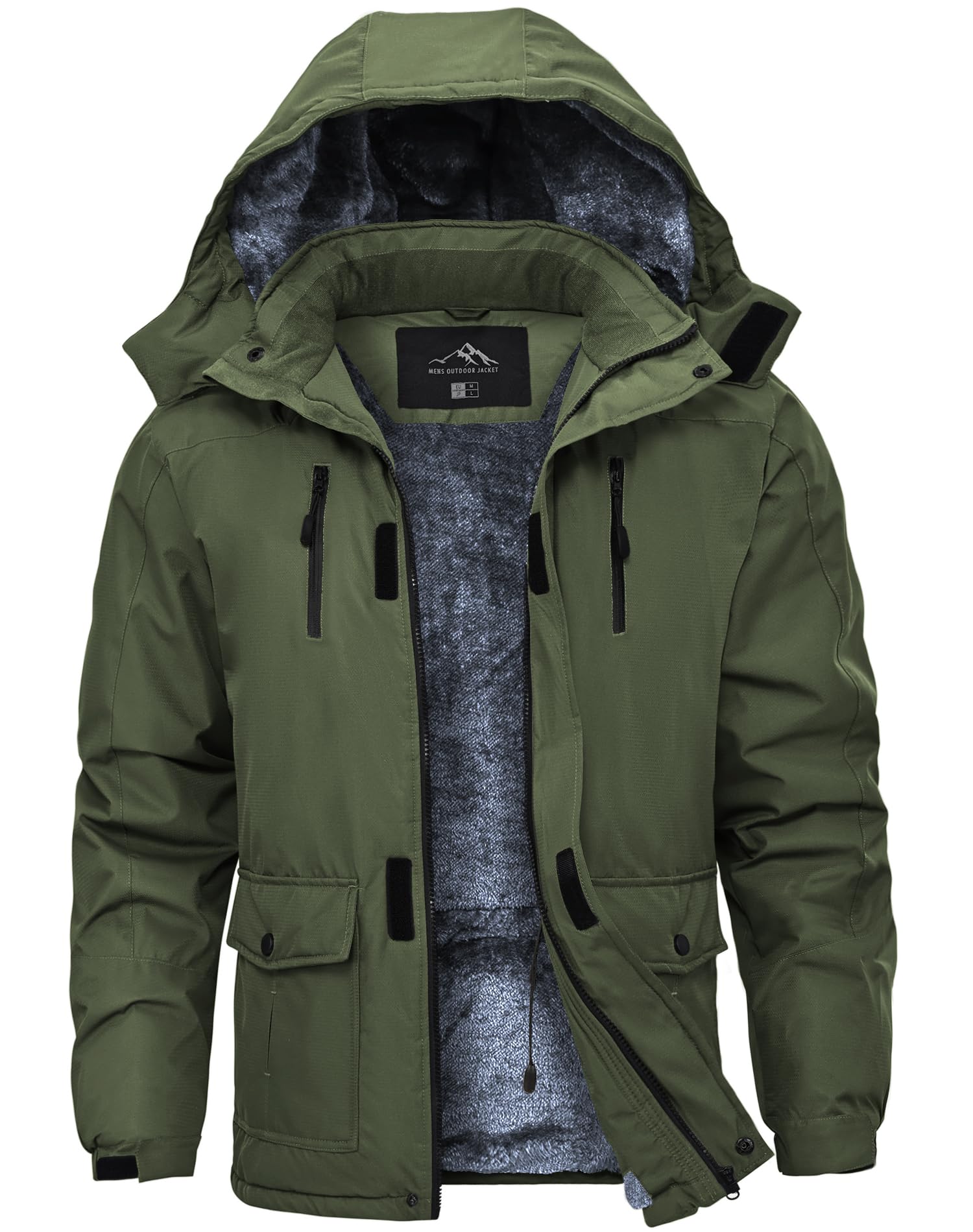 Tansozer Herren Winterjacke Winddicht Atmungsaktiv Wasserabweisend Gefüttert Wander Regenjacke, Armeegrün, M