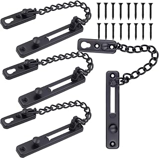 4 Packs Door Chain Lock, KINJOEK Stainless Steel Security Chain Guard with Spring Anti Theft Press Lock, Heavy Duty Polished Door Latch with Screws, Black