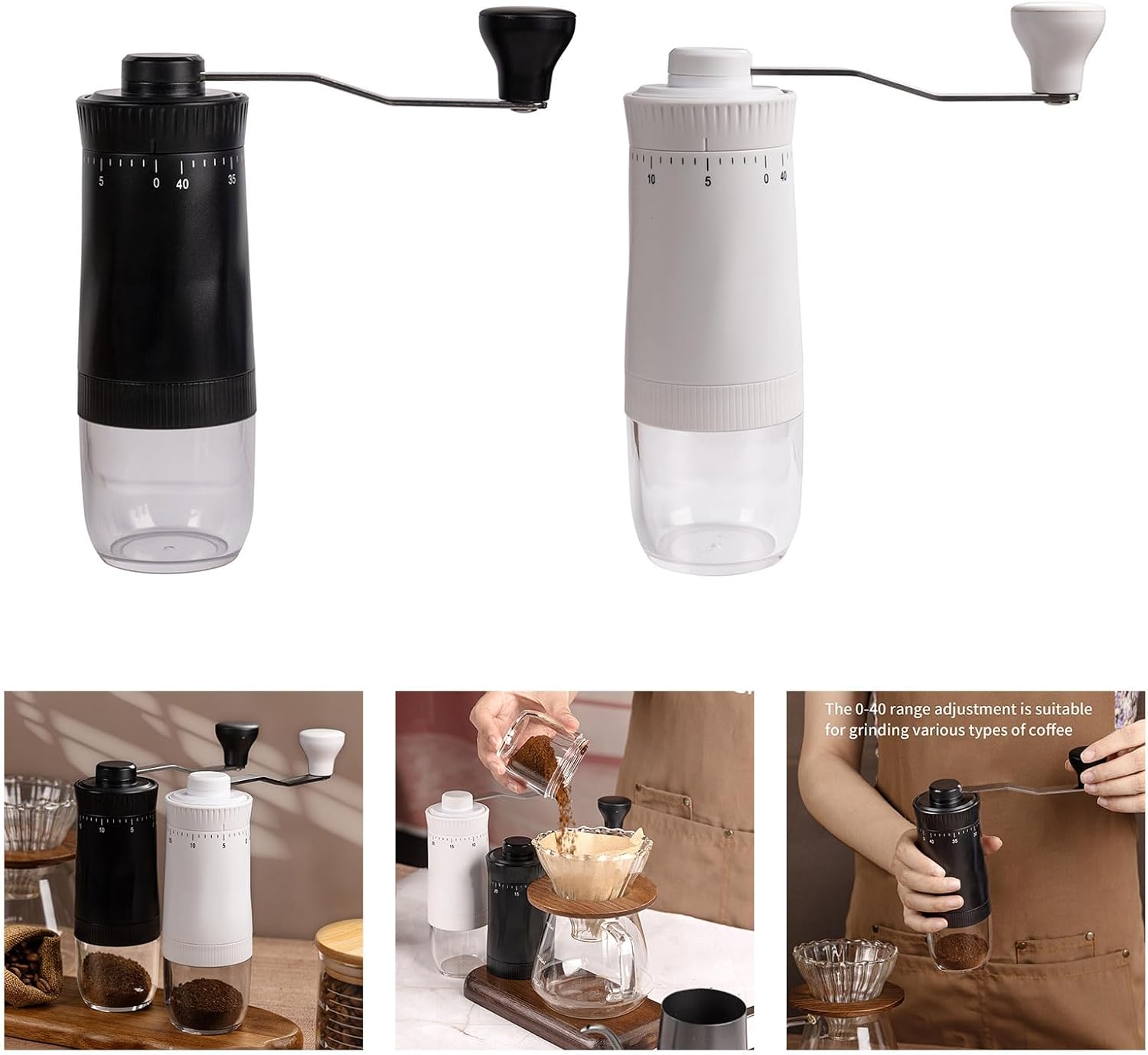 Ergonomic Hand Crank Coffee Grinders 40 Precise Grinding Adjustments Sturdy ABS Nonrust Steel Construction Quiet Operations for Daily Use Portable Grinders Manual Delicate Travel Camping