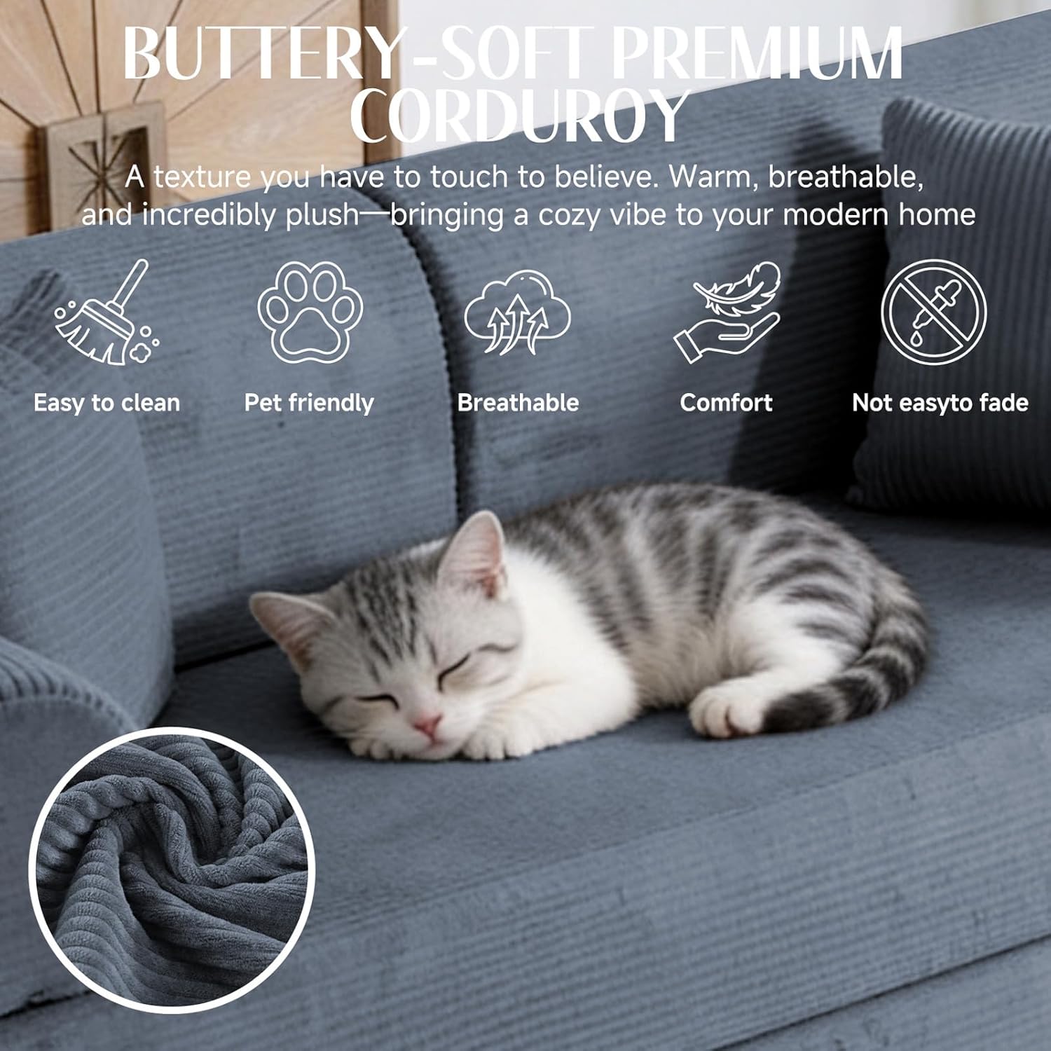 78.8" Convertible Modular Sofa, 6-in-1 Boneless Corduroy Floor Couch with Pillows, High-Density Foam Folding Loveseat, Detachable Armrests, No Assembly Modern Deep Seat Furniture (Gray)