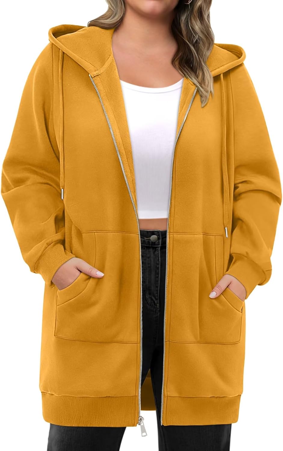 StunShow Womens Plus Size Hoodies Zip Up Oversized Y2k Drawstring Sweatshirt Casual 2025 Fleece Jacket with Pocket - Image 2