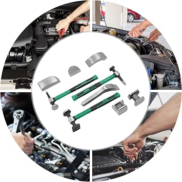 Auto Body Repair Kit, 9PCS Hand Car Auto Body Work Hammer Fender Tool Dent Crowbar Metal Repair Kit Fender Carbon Steel Dolly and Hammer Dolly Set with Carrying Case