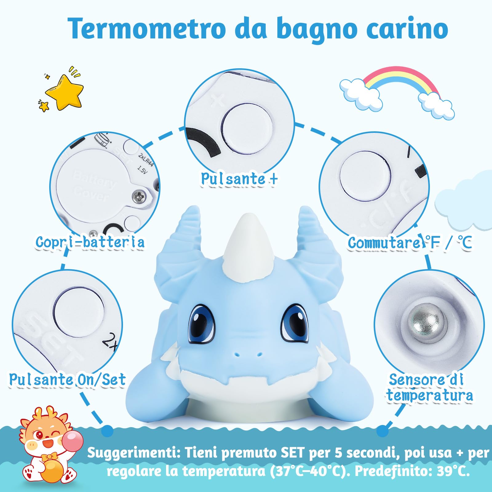 Termometro da bagnetto per neonati - Termometro per l'acqua per un bagno sicuro - Termometro galleggiante per vasca da bagno a lettura rapida in ℉ e ℃ - Essenziale per la cura dei neonati
