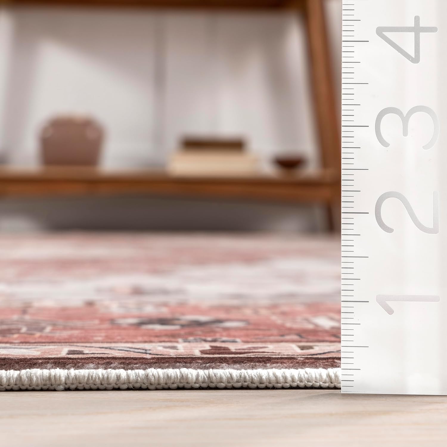 nuLOOM 4' x 6' Machine Washable Stain-Resistant Area Rug with Non Slip Backing, Low Profile for Living Room, Bedroom, and Dining Room, April Blush Pink