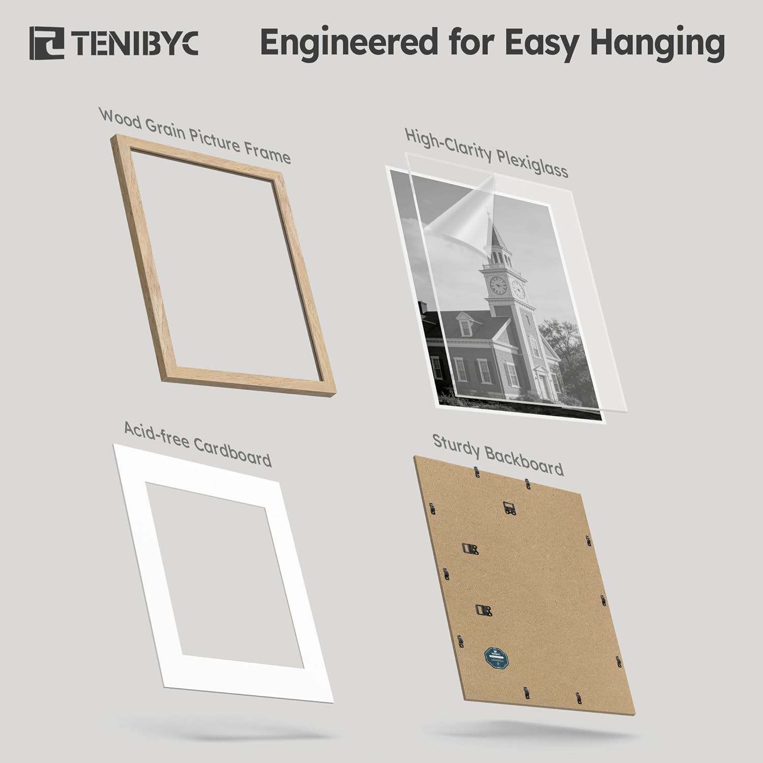 20x30 Picture Frame Set - 4 Pack, Natural Solid Wood Photo Frames - Displays Photos 18x24 with Mat or 20 x 30 without - Room, Office, Gallery, Studio, and Hallway Decor - Wall Hanging