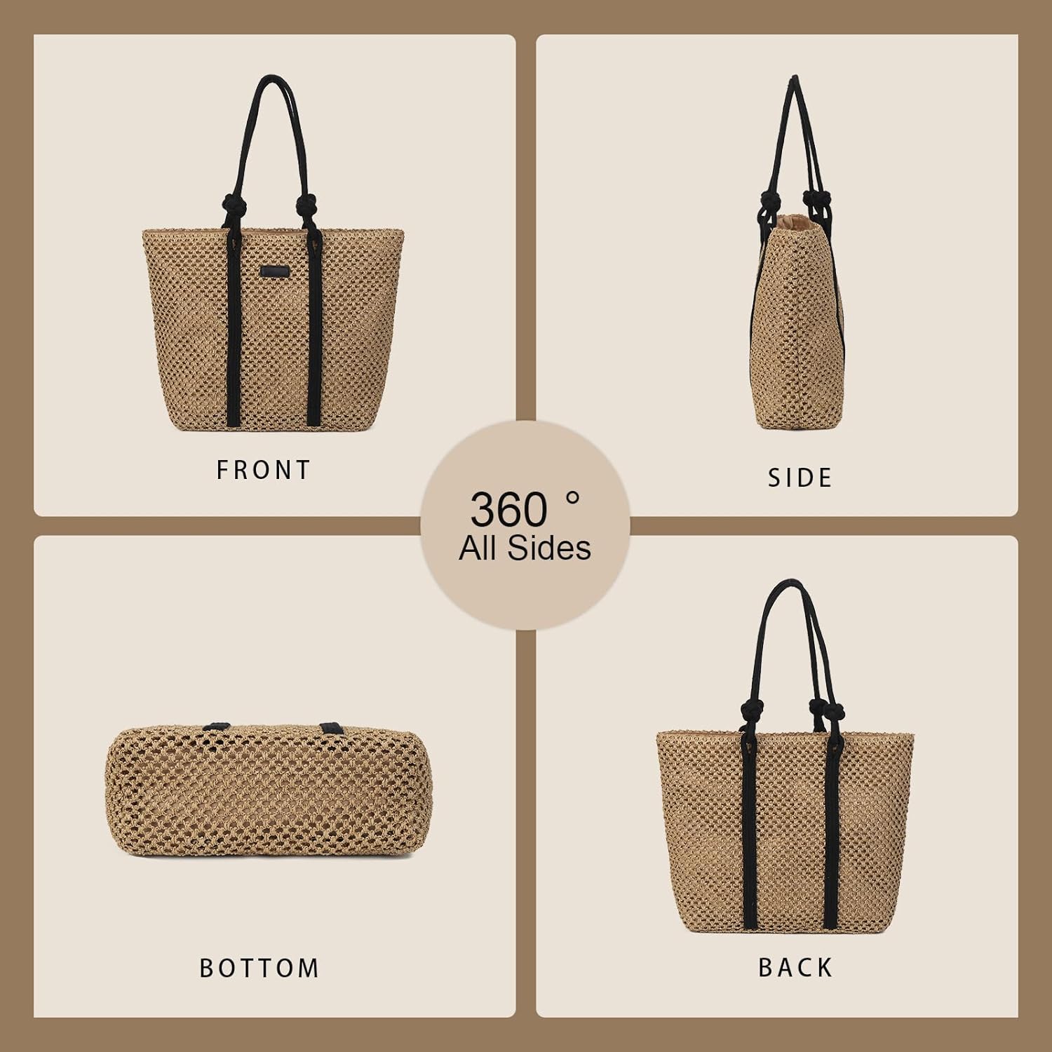 Gladdon Straw Beach Bags for Women Woven Beach Tote Bag Casual Boho Large Shoulder Handbags for Vacation Holiday