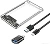 Gabinete externo para disco duro SATA de 2.5 pulgadas USB 3.0/Type-C, velocidad de transferencia de 5 Gbps, carcasa transparente, sin herramientas, incluye adaptador, gabinete para HDD de 2.5 USB 3.0, SATA de 2.5 a USB C 1