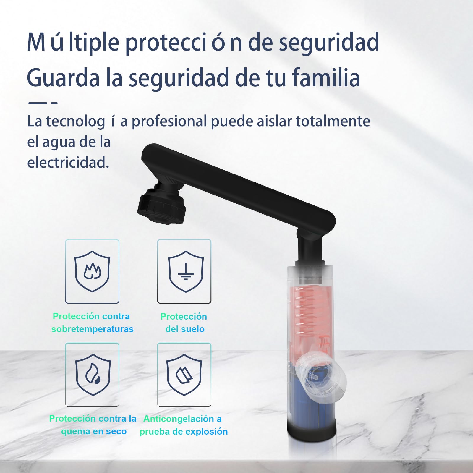 Grifo de agua con calentador de paso con tobera universal para cocina,Armadura de acero inoxidable con calentador de paso suministro con pantalla digital, 230v Grifo eléctrico