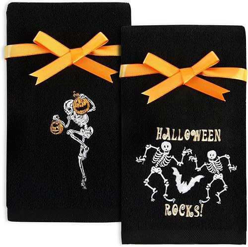 Quera Paquete de 2 toallas de mano de Halloween, 100% algodón, bordadas, decoración de lujo de primera calidad, juego de toallas decorativas para disponible en Yaxa Costa Rica