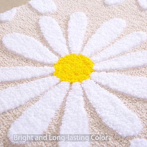 Miniatura 6 de QJHOMO Alfombra de baño beige con diseño de margaritas, decoración de flores blancas y amarillas, alfombra antideslizante de microfibra, súper