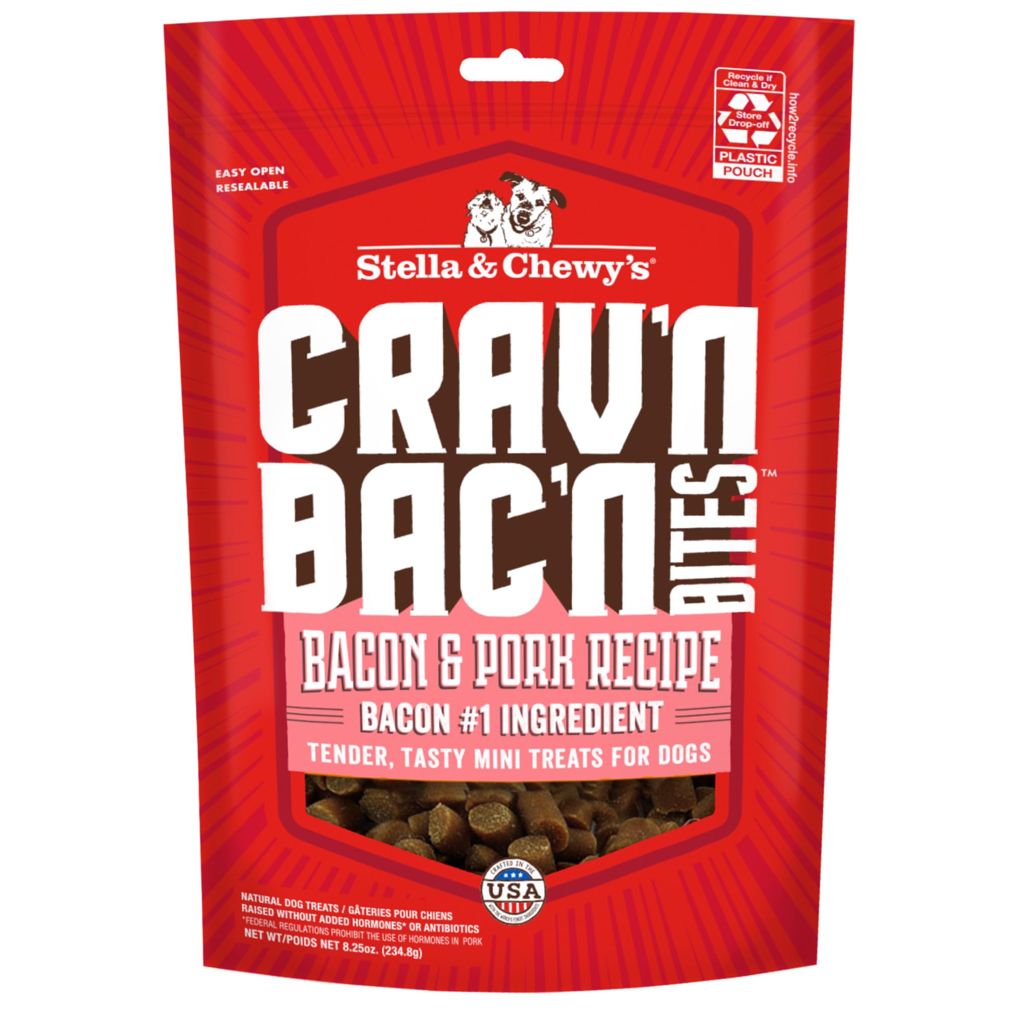 Stella & Chewy's Training Dog Treats - Crav'n Bac'n Soft Bacon & Pork Bites - Premium USA Made - Low Calorie Rewards - 8.25oz