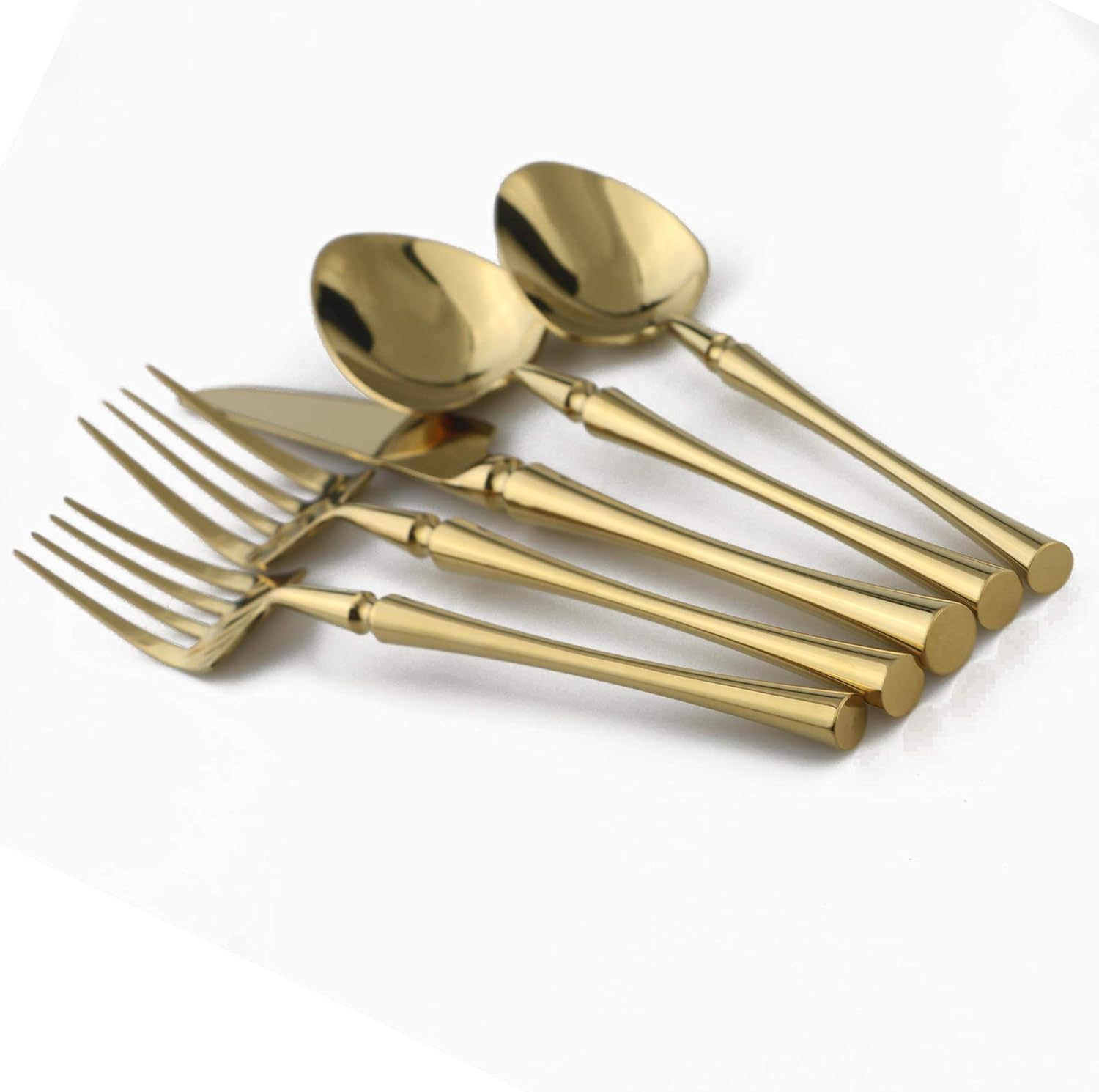 5-Pieces Unique 18/10 Stainless Steel Flatware Set, Slim Round Handle, Mirror Polishing Gold, Service for 1