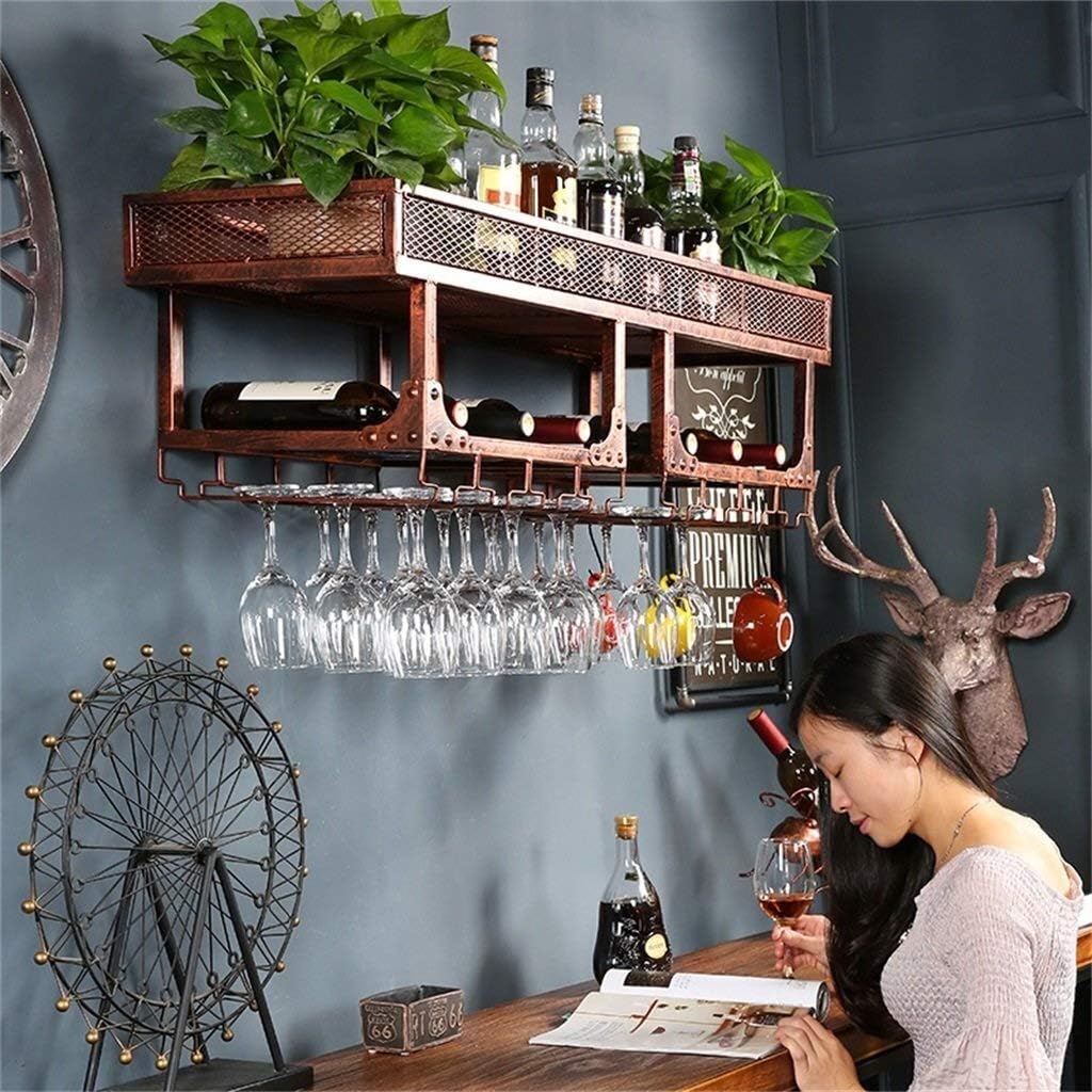Storage Rack Wine Racks Vintage Wall Holder Metal Double Layer Free Standing | Wine Bottle Holder | Rustic Wine Holder Wine Stand Wine Cabinet (Color : Bronze) Shelves