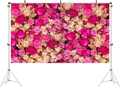 Miniatura 2 de Telón de fondo de fotografía de flores rosas rojas y rosadas de 5 x 3 pies, fondo de fotos para el día de San Valentín, baby shower, boda, feliz