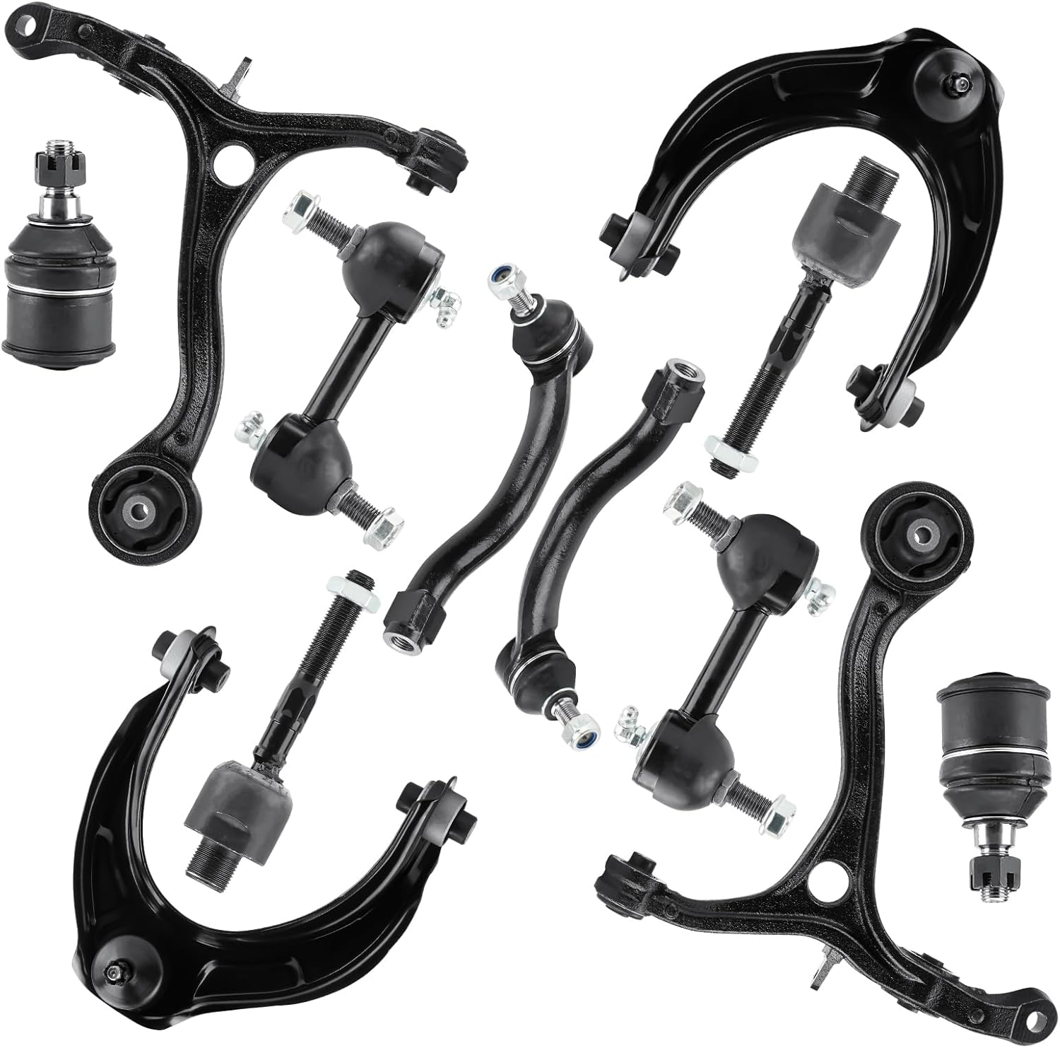 Front Upper & Lower Control Arms w/Ball Joints Replacement Suspension Kit for Honda Accord 2008 2009 2010 2011 2012, with Sway Bar End Links Tie Rods, Driver & Passenger Side (12PCS)
