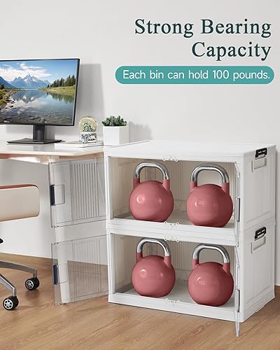 Miniatura 10 de OlarHike Contenedores de almacenamiento de 74 cuartos de galón con tapas, caja de almacenamiento plegable con puertas y ruedas, contenedores de