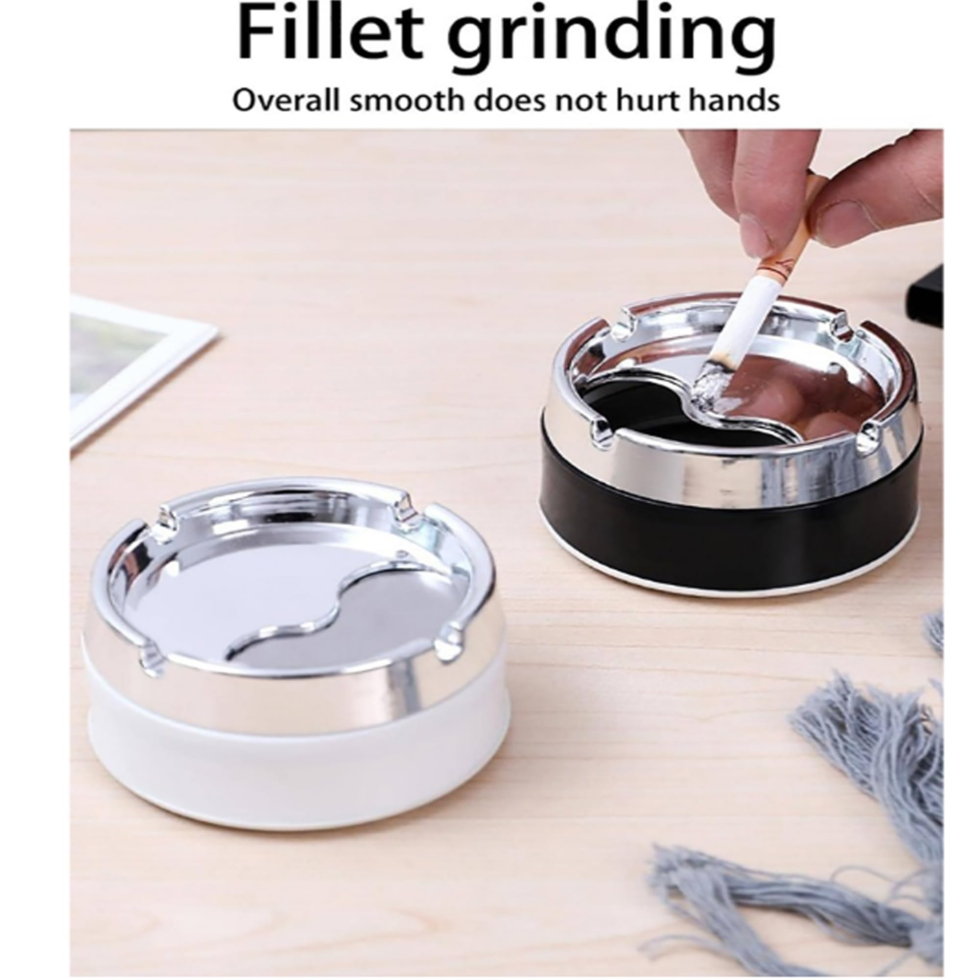 Navjai Round Cigarette Ashtray with Spinning Tray Plastic Multifunctional Portable Cigarette Ashtray with Lids Windproof Desktop Smoking Ash Tray for Home Office Car Décor 4
