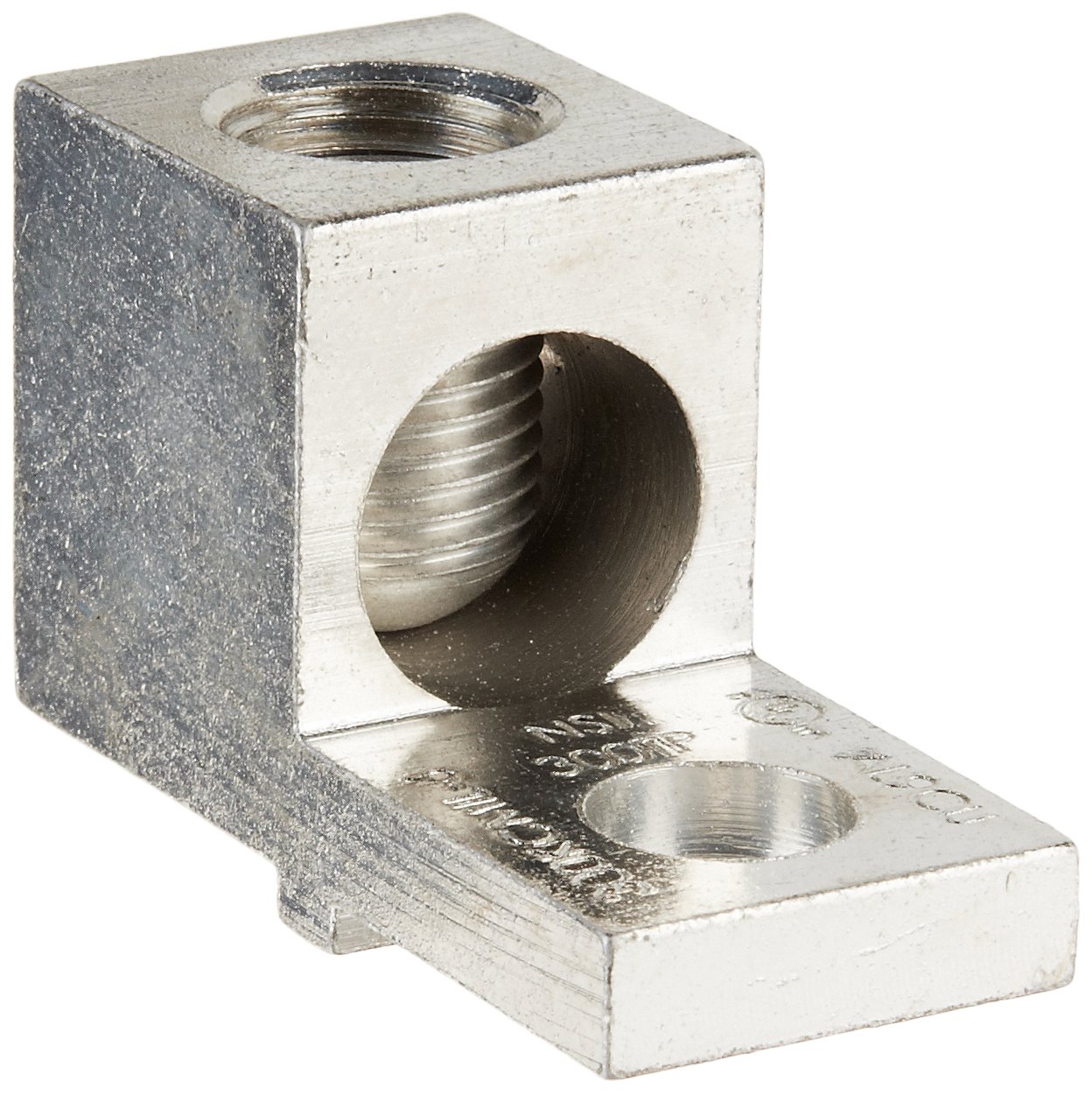 Dual Rated Mechanical Connector, Lug with Turn Prevent, 300 MCM-6 Wire Range, 0.437" Mounting Hole, 0.492" Turn Prevent to Mouting Hole Center, 0.984" Width, 1.125" Height, 2" Length