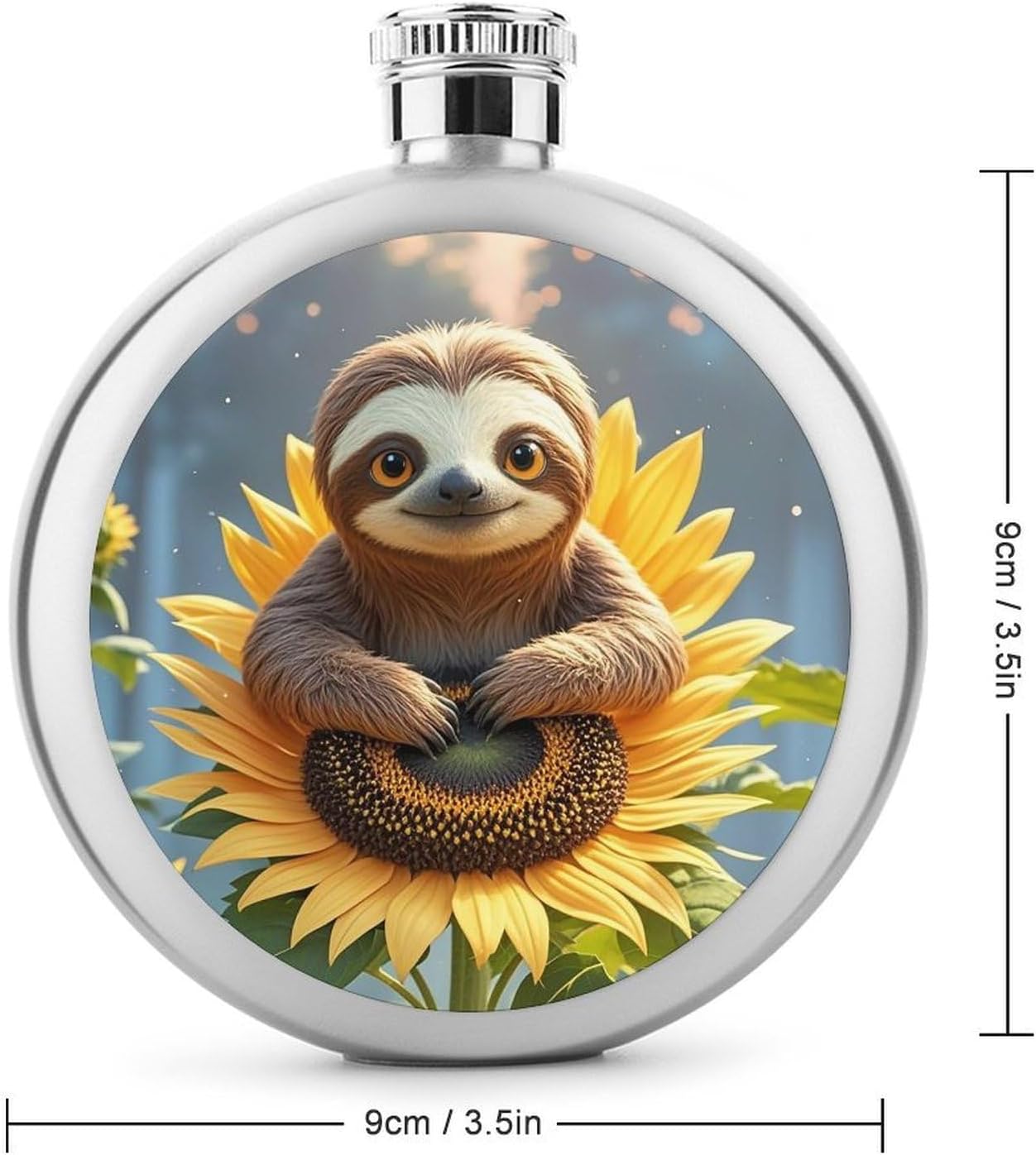 Cartoon Sloth Sitting on Sunflower Stainless Steel Flagon to 5 Oz with Screw Cap,Hip Flask for Men–Whiskey & Liquor Pocket Flask,Alcohol Flagon for Camping Drink Sports Outdoor Wine Bottle