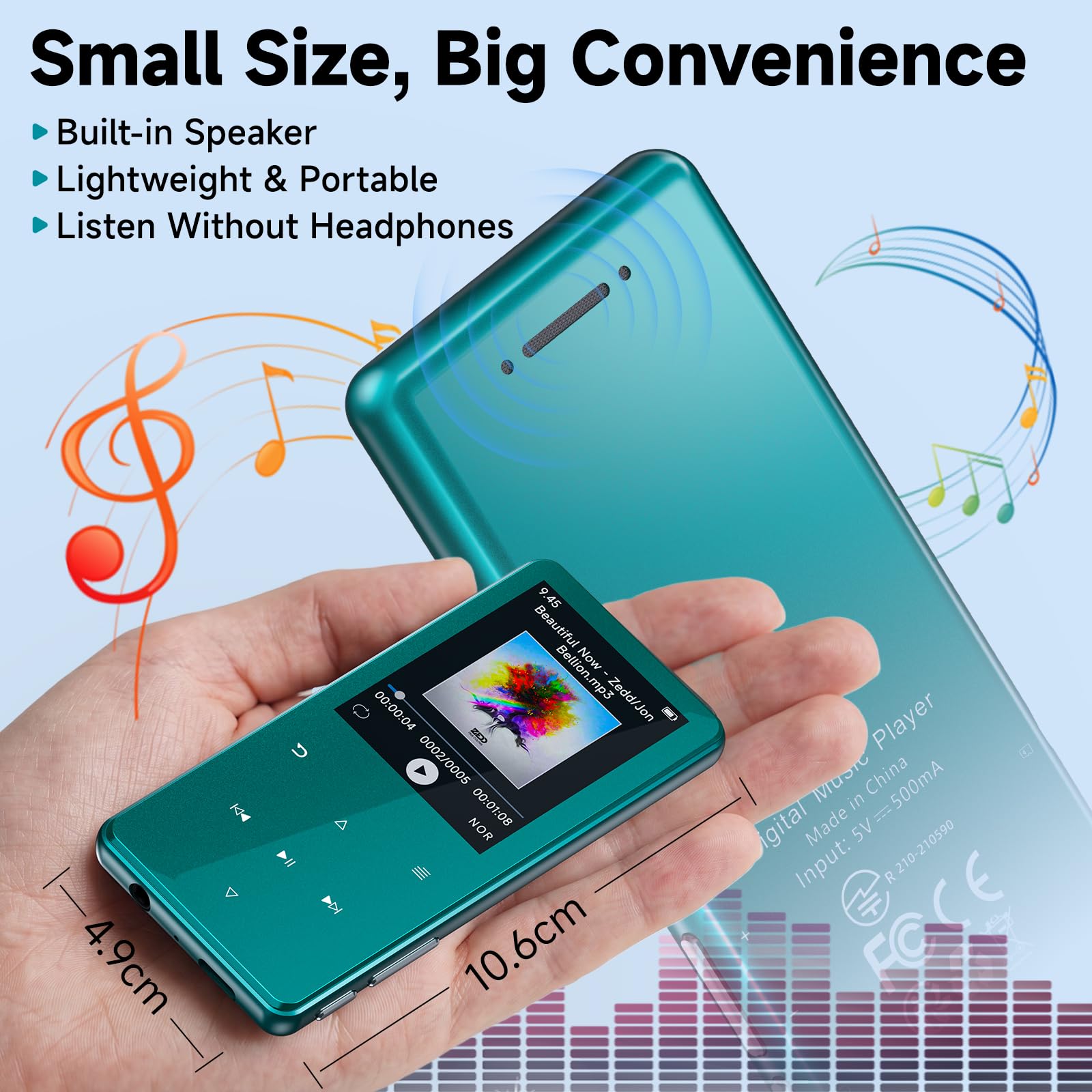 Lecteur MP3 Bluetooth 5.3 64Go écran 2,4" Touches tactiles Haut-Parleur