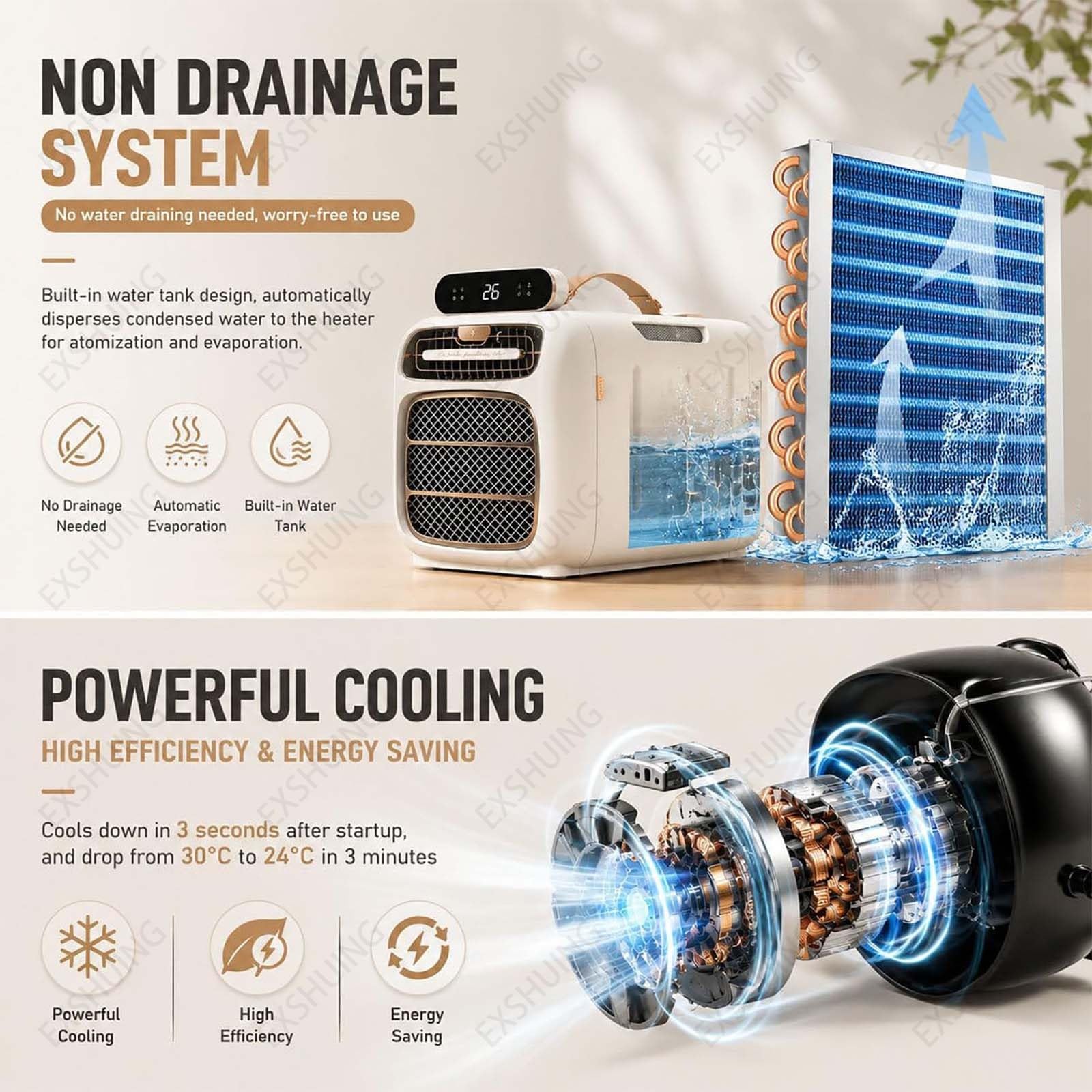 Condizionatore Portatile Da 5000 Btu Con Funzioni Di Raffreddamento E Deumidificazione, 3 Velocità Della Ventola, Controllo Touch E Telecomando, Raffreddamento A Basso Consumo