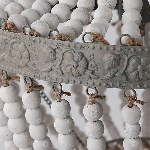 Miniatura 6 de Newrays Lámpara de araña con cuentas de madera, color gris y blanco, acabado bohemio, bohemio, playero, lámpara de techo (13.8 pulgadas x 16.5 Gris