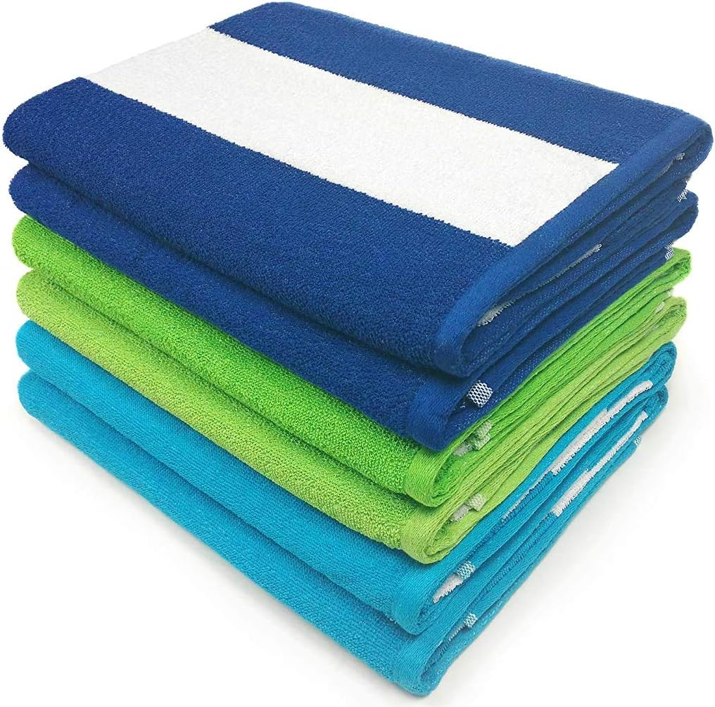 Kaufman - Large Beach Towels | 30" x 60" Terry Cabana Striped Beach Towels | Absorbent, Quick-Drying | 100% Cotton Thick Towels (4 Pack)