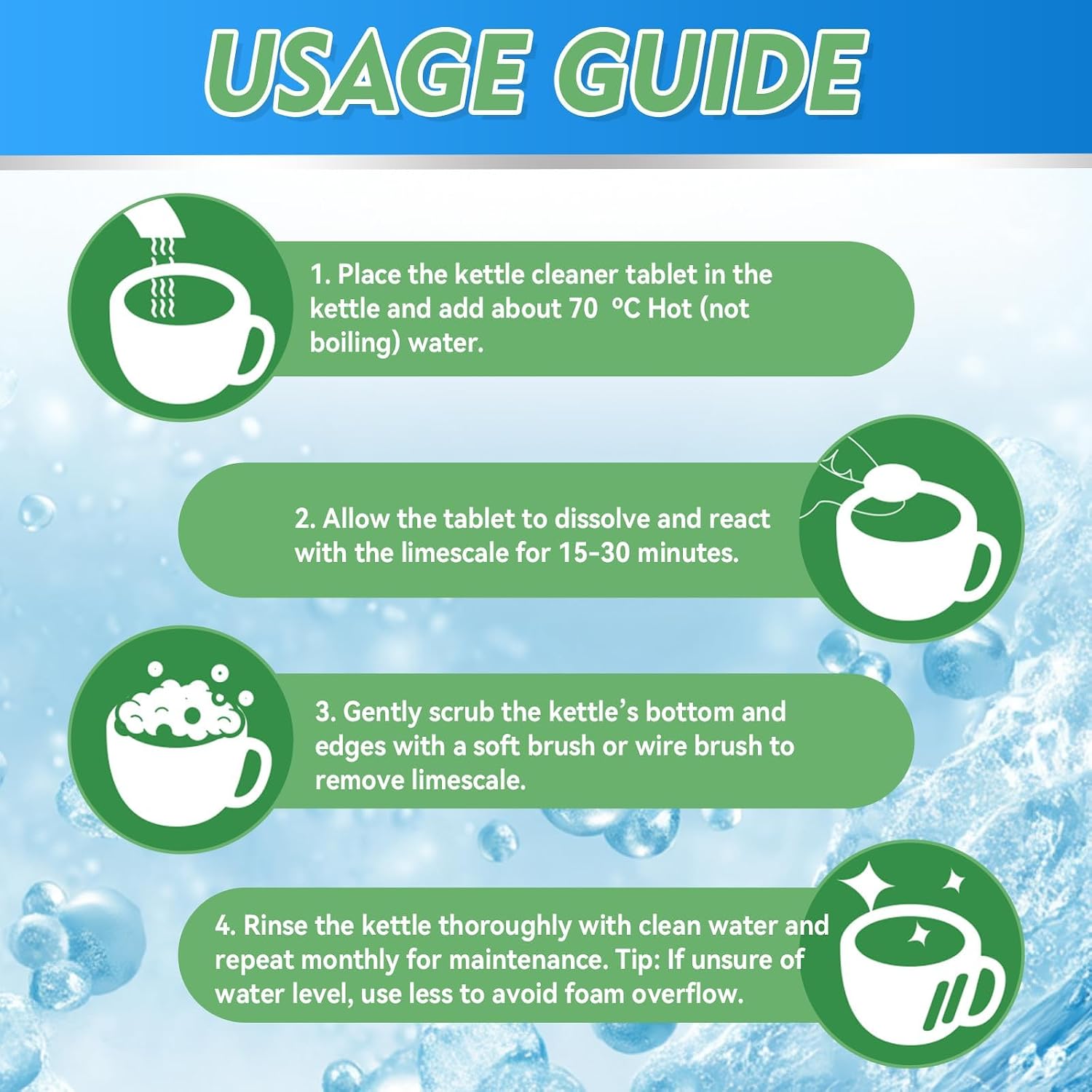 Kettle Descaler Tablet, Kettle Cleaner Remove Hard Water & Mineral Buildup, Hardwater Stains, Citric Acid for Cleaning & Descaling Water Distillers, Boilers, Limescale Remover For Kettles