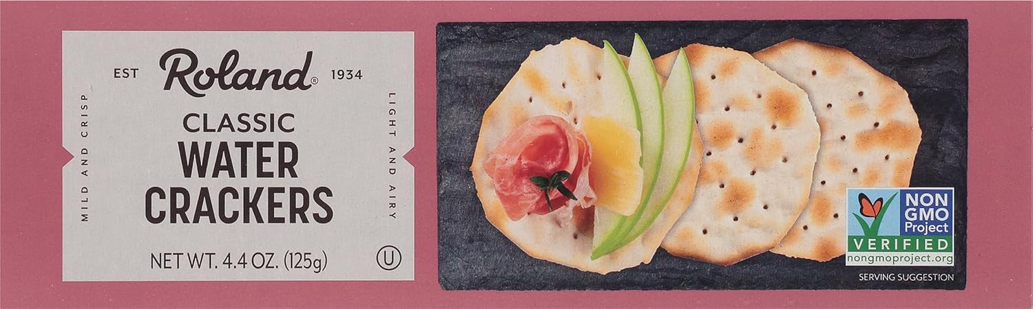 Roland Foods Classic Water Crackers, 4.4 Ounce Box, Pack of 12