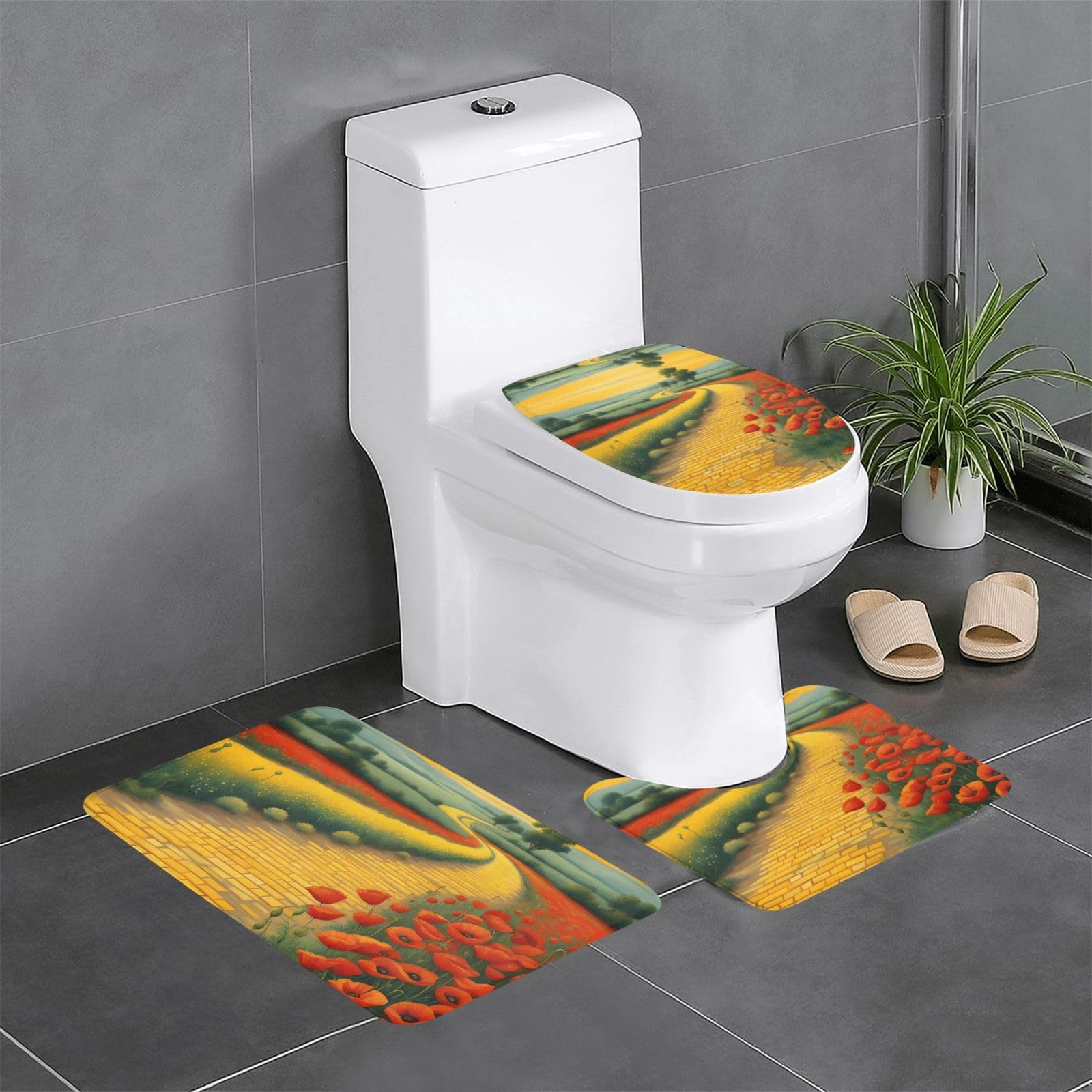 Tapis salle de bain 3 pièces jaune pour éviter les glissades sur carrelage