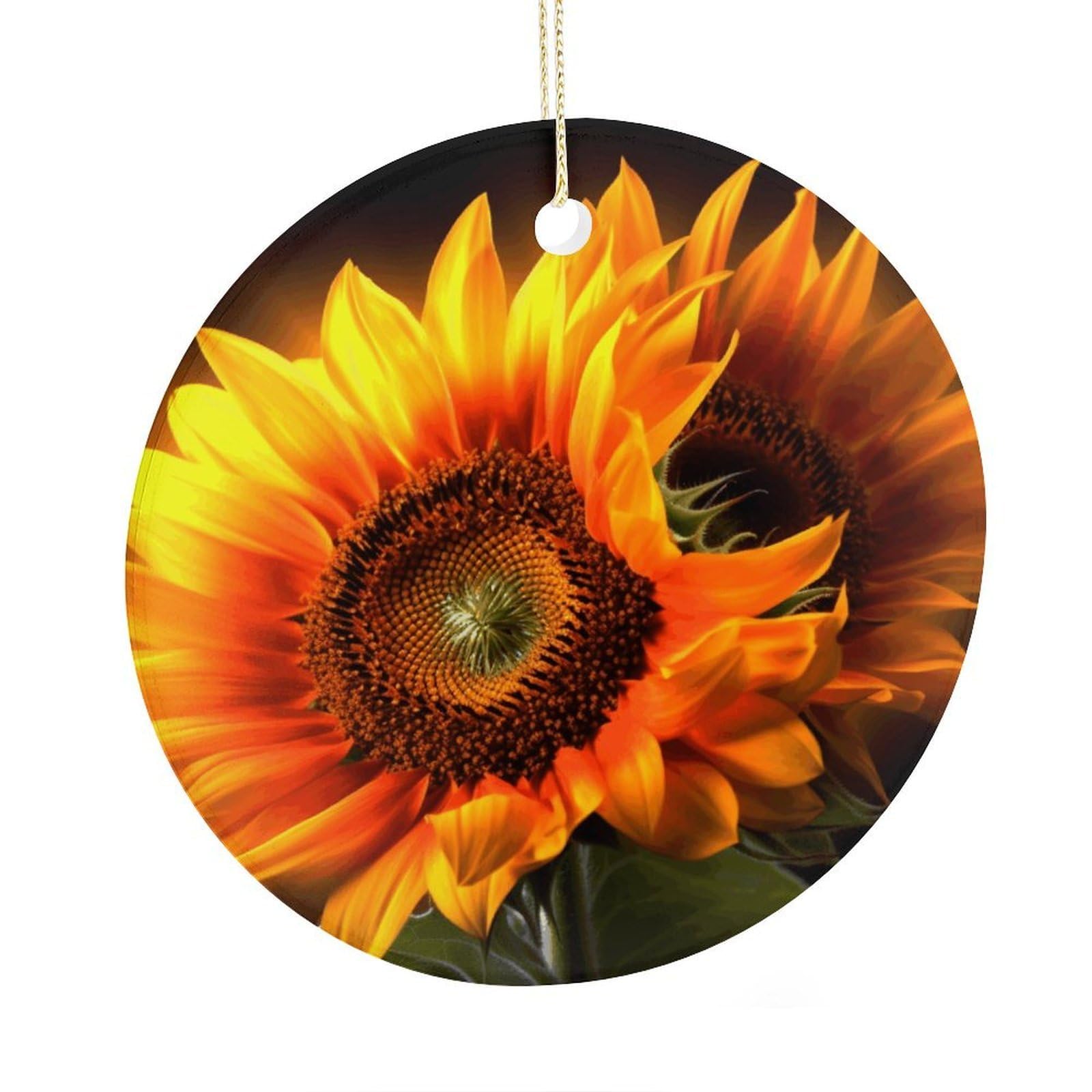 Fekiloot Style Orange Sunflower Wallpaper Christmas Ornaments 2.9 Inch Round Ceramic Ornament Keepsake Thank You Gifts For Office, Room, Home - Holiday Present Ideas