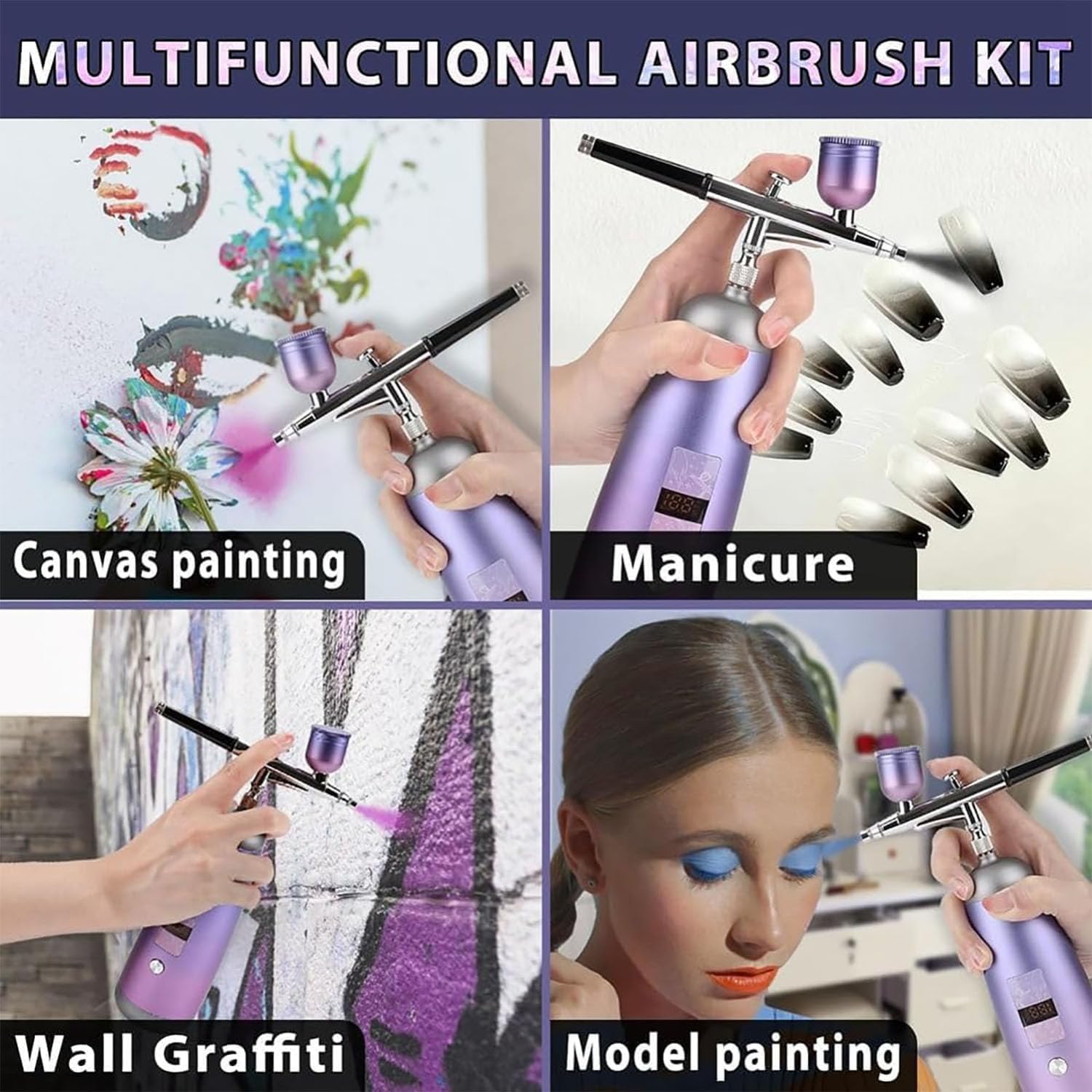Kit aérographe avec compresseur portable, pression de 30 psi, sortie de pigment réglable, parfait pour l'application de maquillage et la décoration de gâteaux