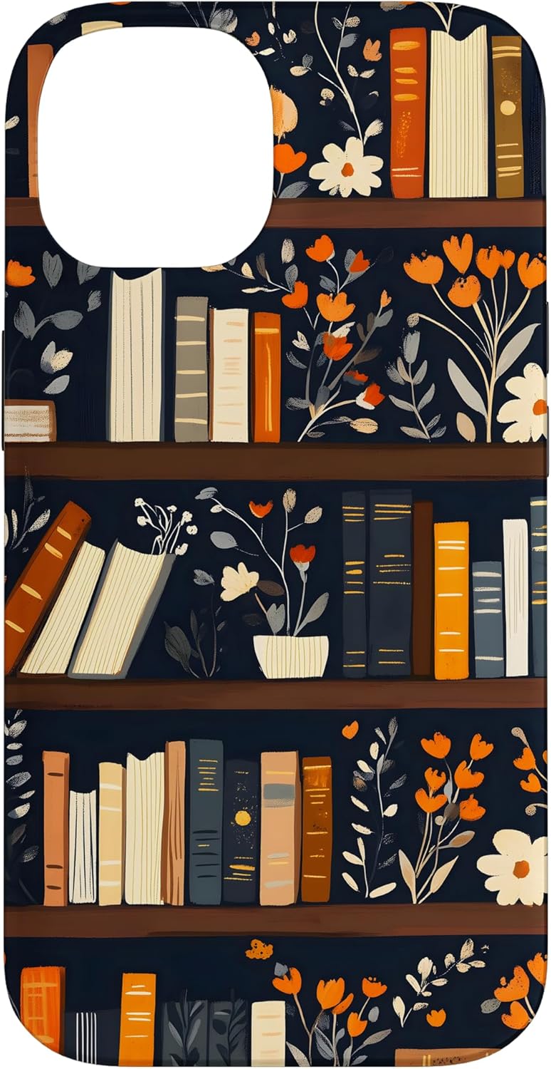 Vintage Bookshelf Floral Pattern Case for iPhone 15