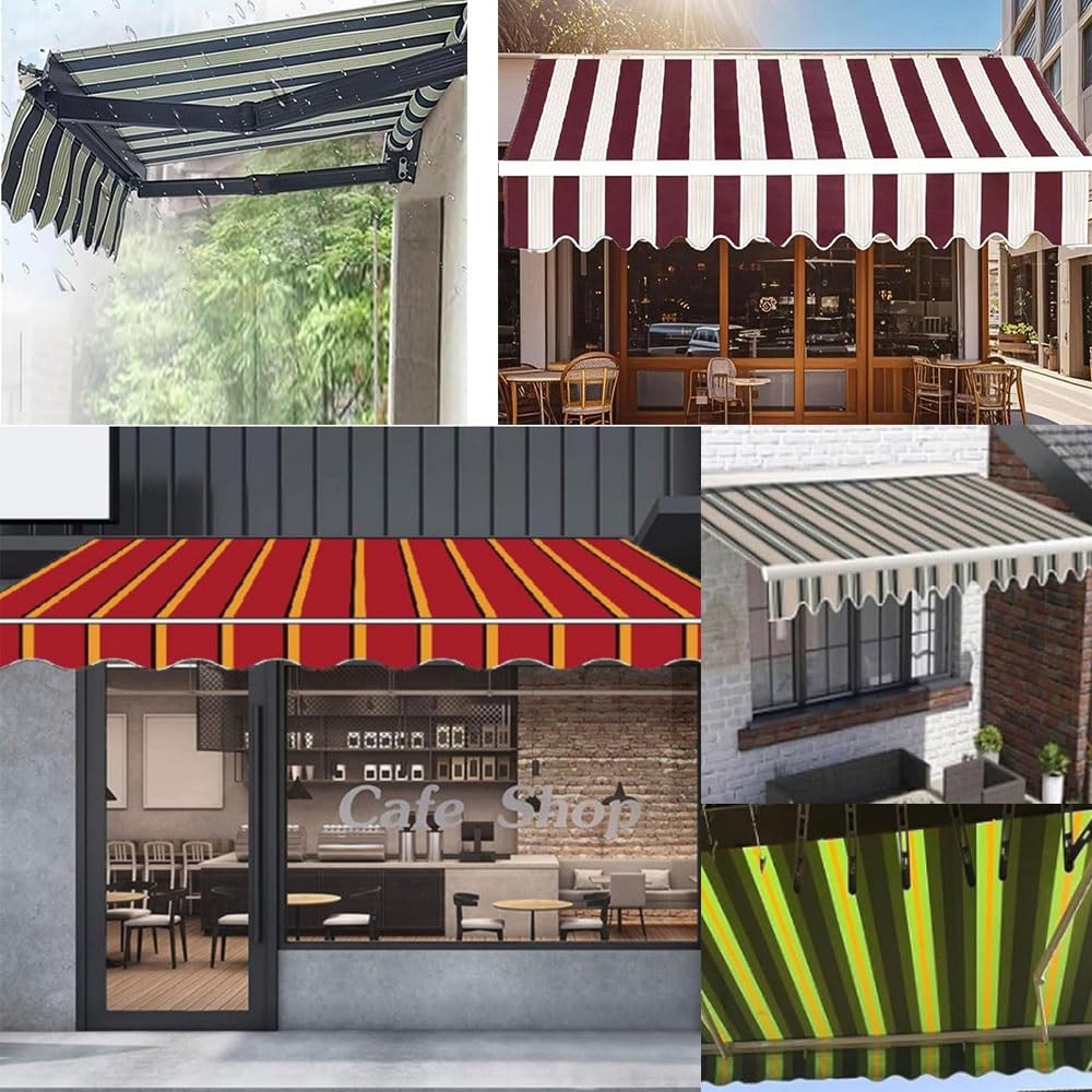Telo Di Ricambio Per Tenda Da Sole | Tessuto Poliestere Impermeabile | Misure 200/300/400 Cm | Strisce Rosse O Verdi | Per Patio E Giardino