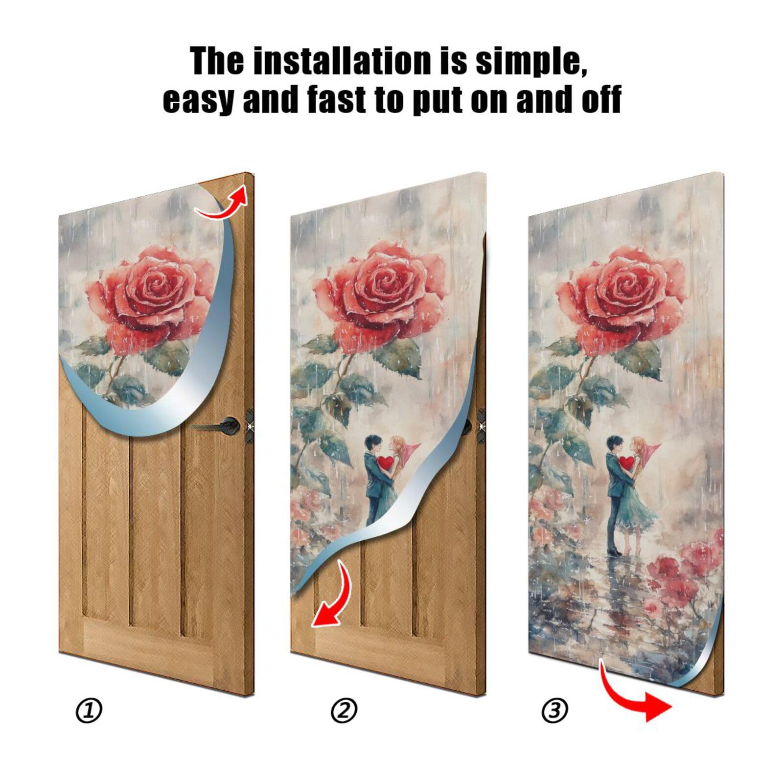 FLildon Valentine's Day Love Couple Door Cover Decoration, Party Accessory Porch Decor for Festive Ornament Room Door Covers 32 x 79 Inch