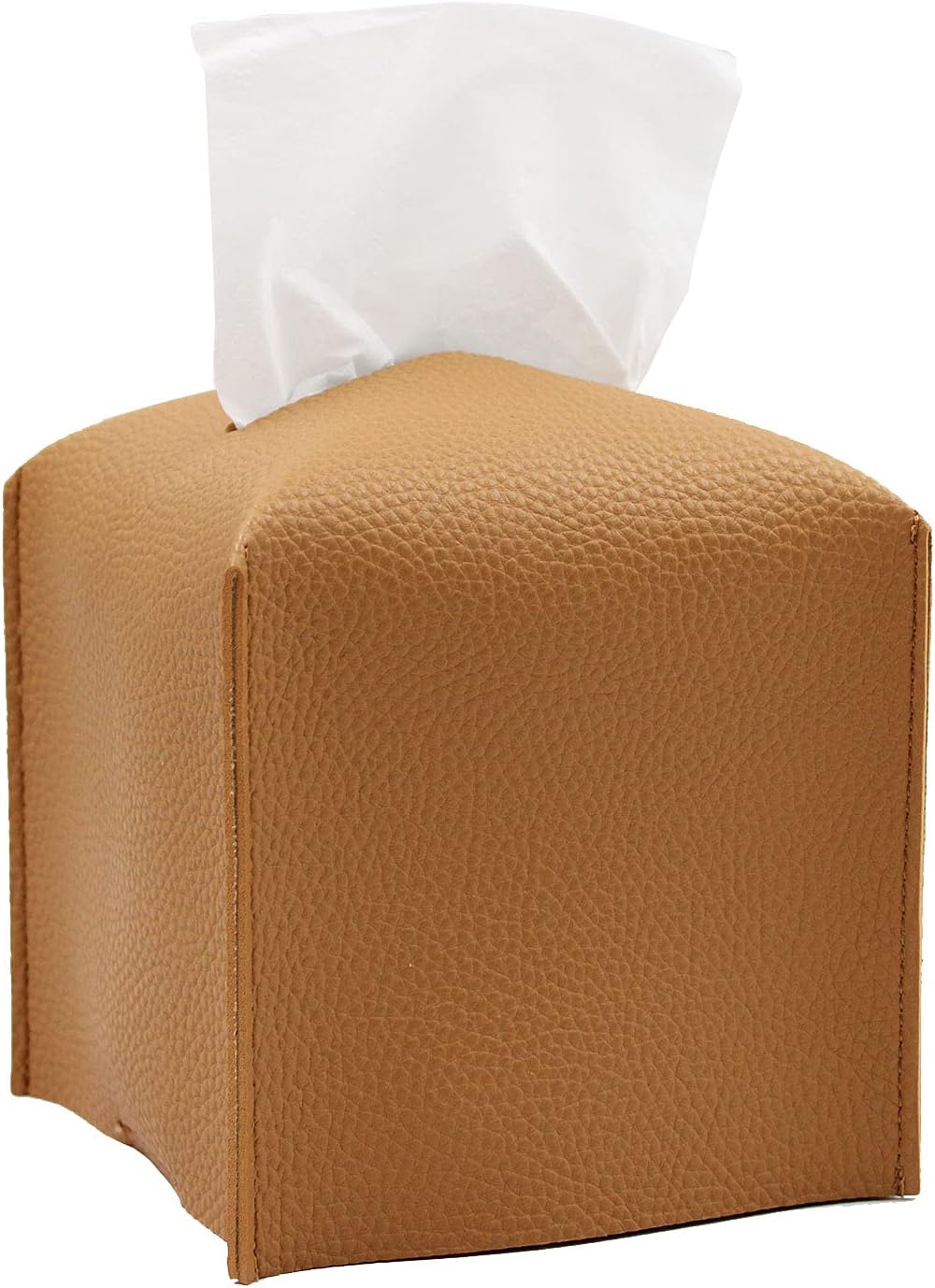 Livelab Tissue Box Cover, Square Decorative PU Leather Tissue Box Holder Modern Tissue Case Facial Paper Organizer Dispenser for Bathroom, Vanity Countertop, Night Stands, Desk, Car 5X5X5'' | Camel