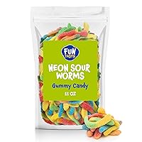 Vista 3 de Sour Gummy Worms Candy - 11 Ounce Pack - Neon Crawlers - Assorted Fruit Flavors - Halloween Candy for Dessert Decorating and Kids' Parties Favor