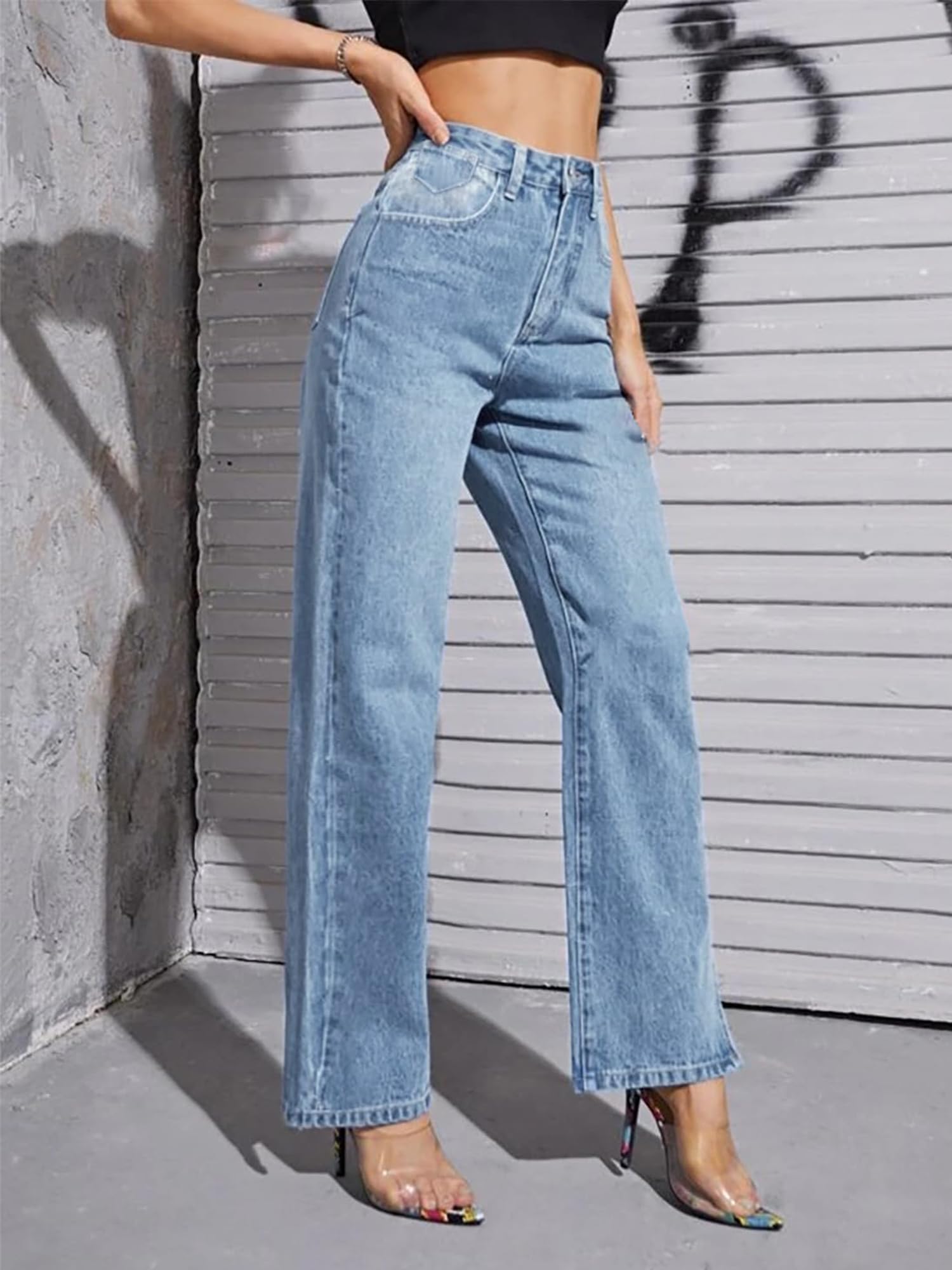 HDLTE Women Wide Leg Jeans High Waist Baggy Jeans for Women Loose Boyfriends Jeans Denim Pants Y2K 90s