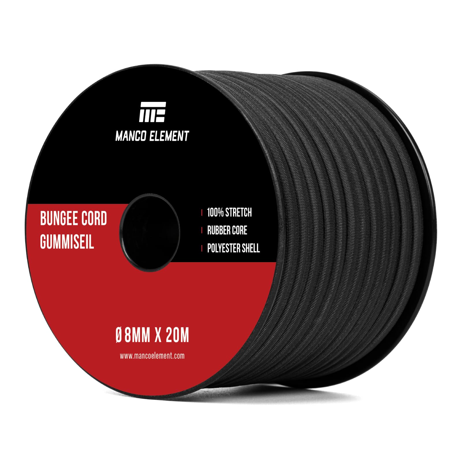 Manco Element Black Bungee Cord 8Mm X 20M Elastic Cord Shock Cord