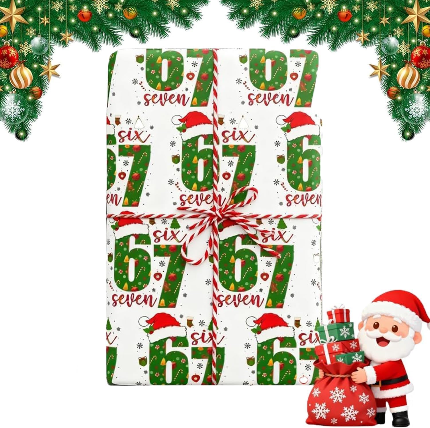 UKM 2Pcs 67 Christmas Wrapping Paper, 67 Wrapping Paper Christmas Gift Wrap, Funny 67 Edition, 2025 Funny Holiday Gift Wrap for Holiday, Birthday, Year-Round DIY Crafts (A, 19 * 36 in)