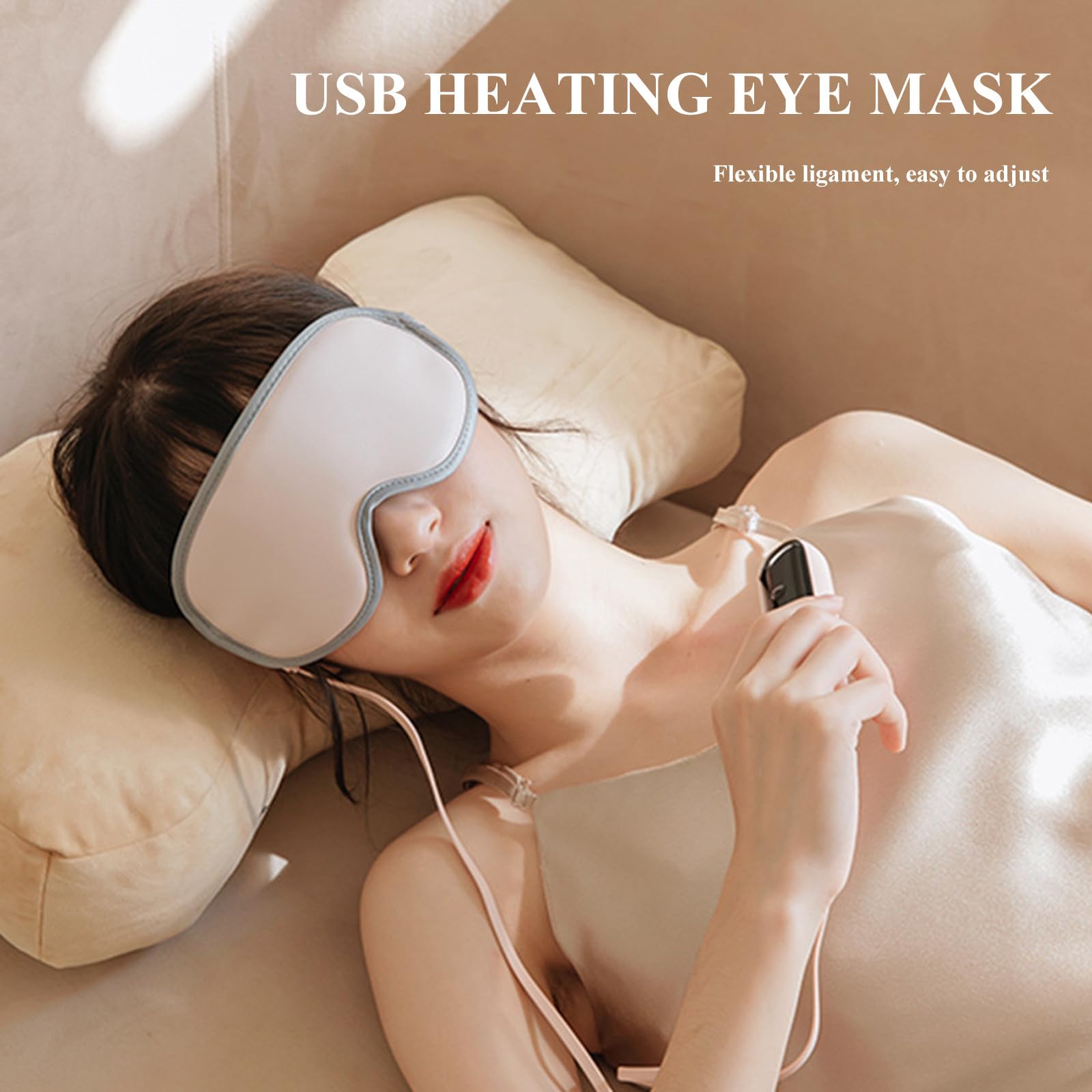 Cabilock Verstellbare Heiz Augenmaske mit USB 1800ma, Leder Baumwolle Rosa