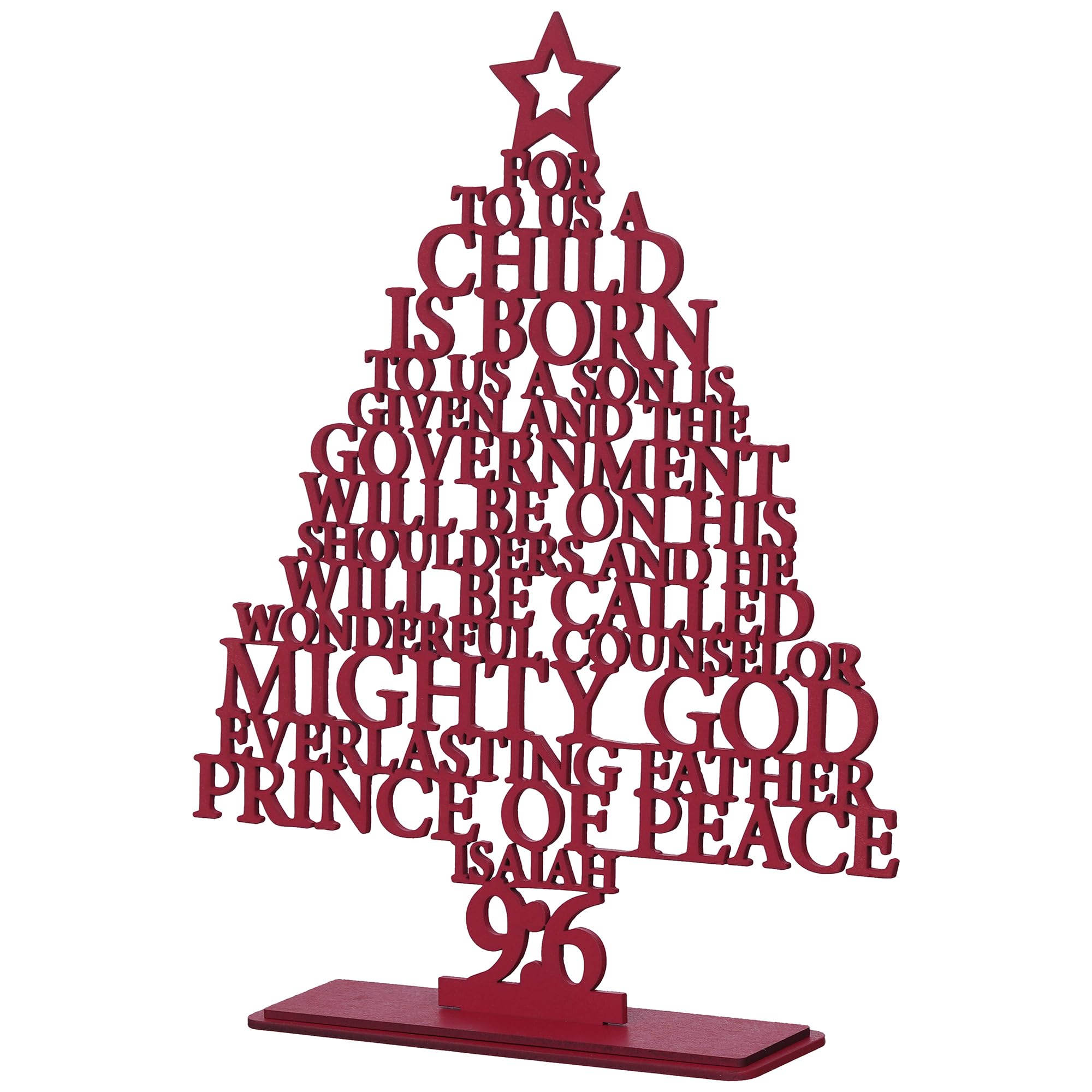 eCraftIndia Red Wooden Isaiah 9:6 Christmas Tree | Xmas Tree | Christmas Tree for Table Home Living Room Office | Christmas Ornaments | Christmas Props | Merry Christmas Decorations Items for Home 4
